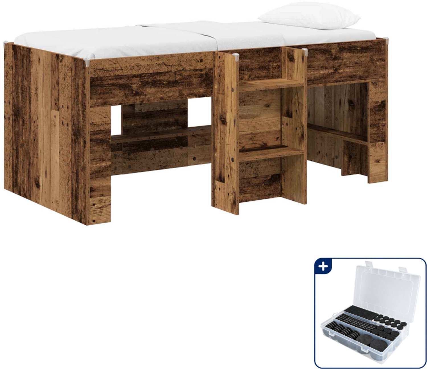 vidaXL kinder hoogslaper - 80 x 160 cm - bewerkt hout - oud hout - Inclusief antikrasvilt 177-delig Bruin