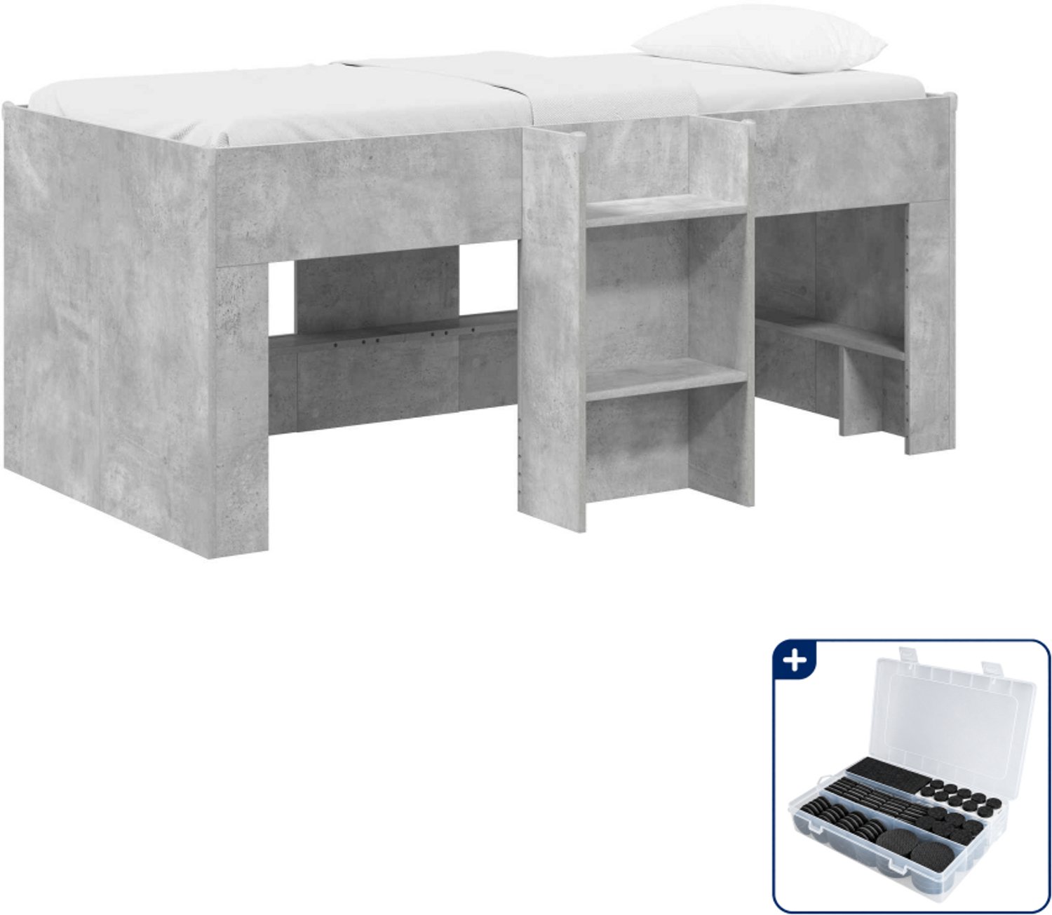 vidaXL kinder hoogslaper - 80 x 160 cm - bewerkt hout - betongrijs - Inclusief antikrasvilt 177-delig