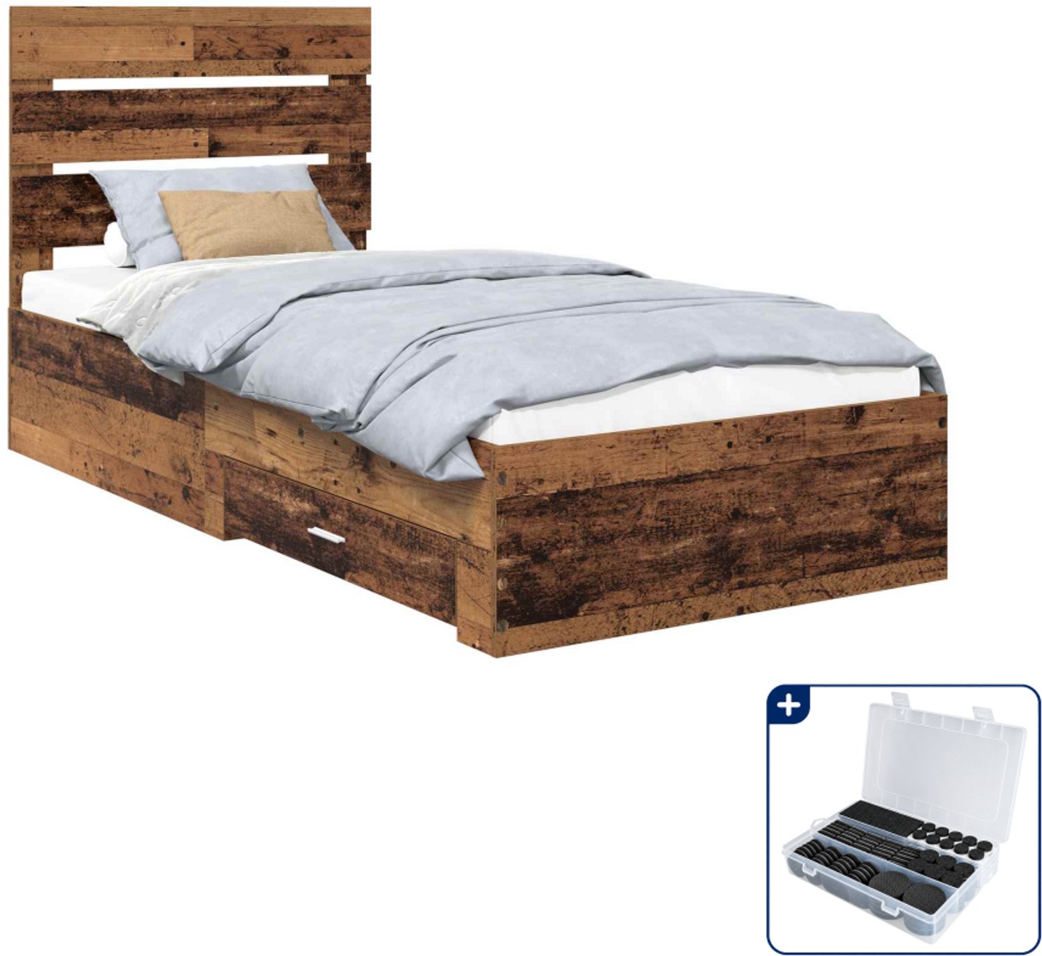 vidaXL bedframe met opberglade - 90 x 200 cm - bewerkt hout - oudhout - Inclusief antikrasvilt 177-delig Wit
