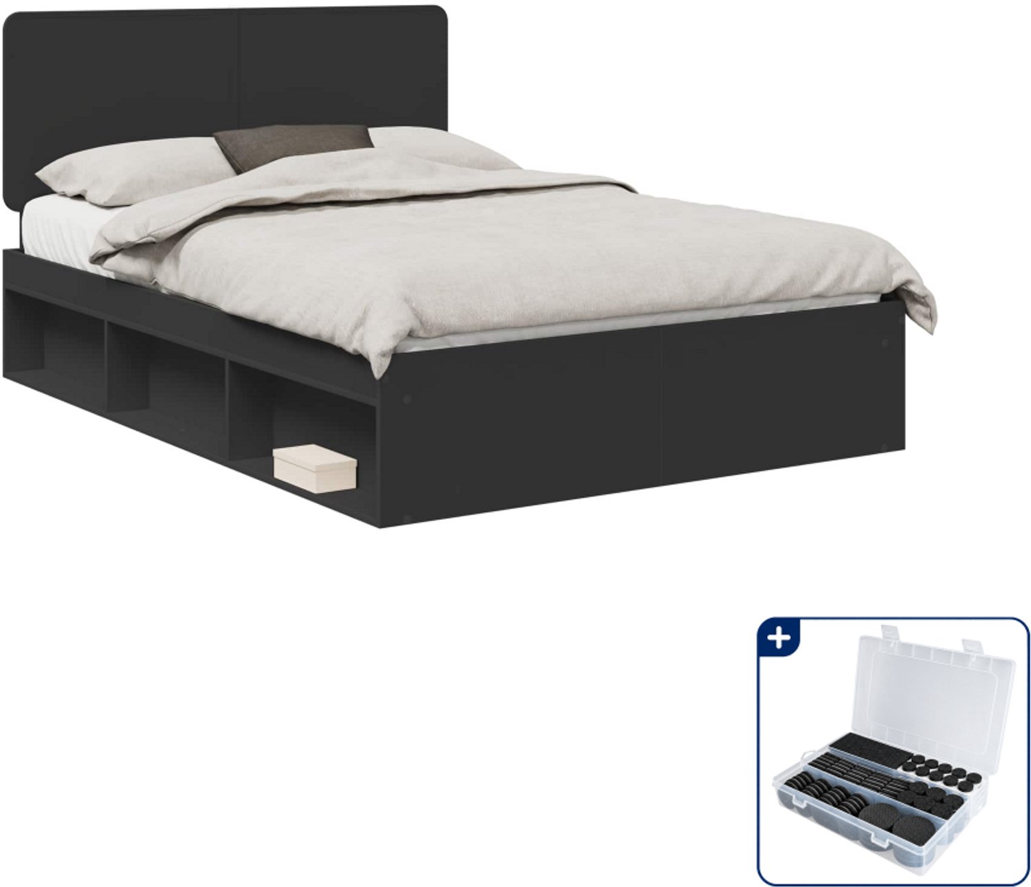 vidaXL bedframe met hoofdeinde - queensize - 160 x 200 cm - zwart - Inclusief antikrasvilt 177-delig Blauw