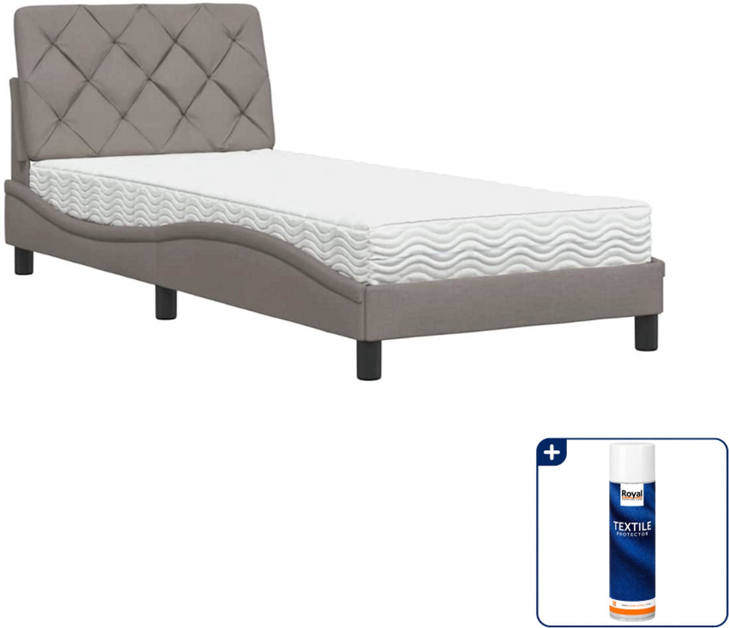vidaXL Piran bed met matras - 80 x 200 cm - stof - taupe - Inclusief textielbeschermer 500 ml