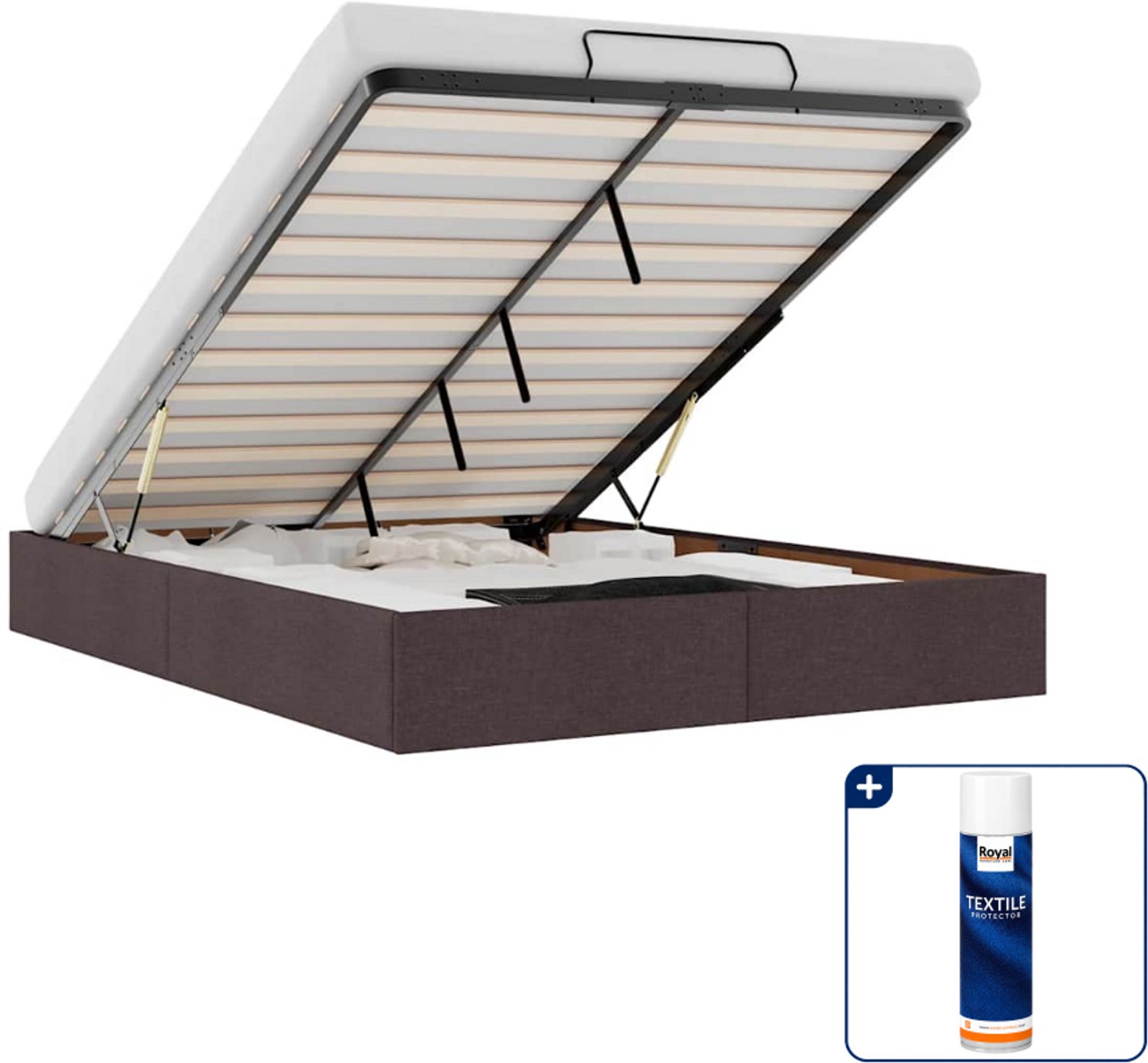 vidaXL bedframe - 140 x 190 cm - stof - donkerbruin - Inclusief textielbeschermer 500 ml Wit