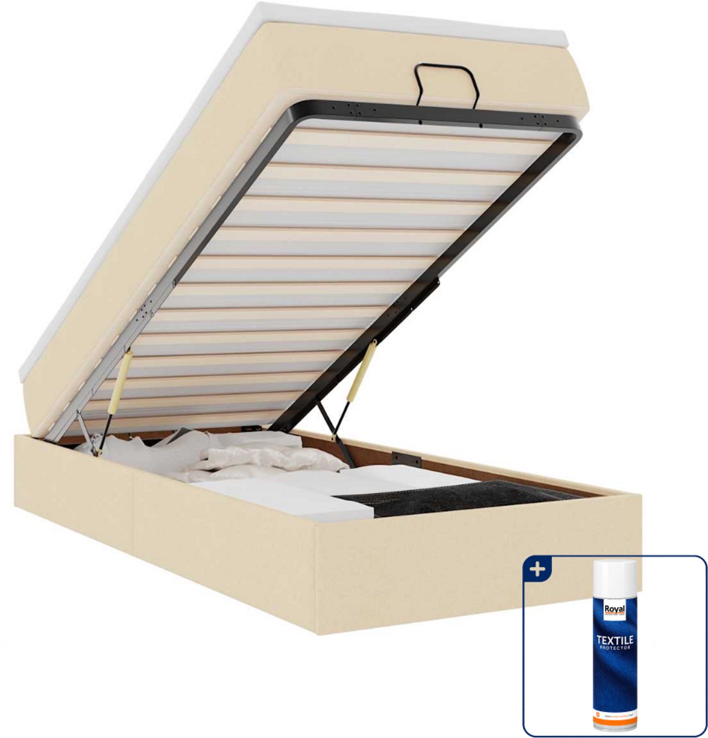 vidaXL ottomaans bed met matras - 100 x 200 cm - crème - Inclusief textielbeschermer 500 ml