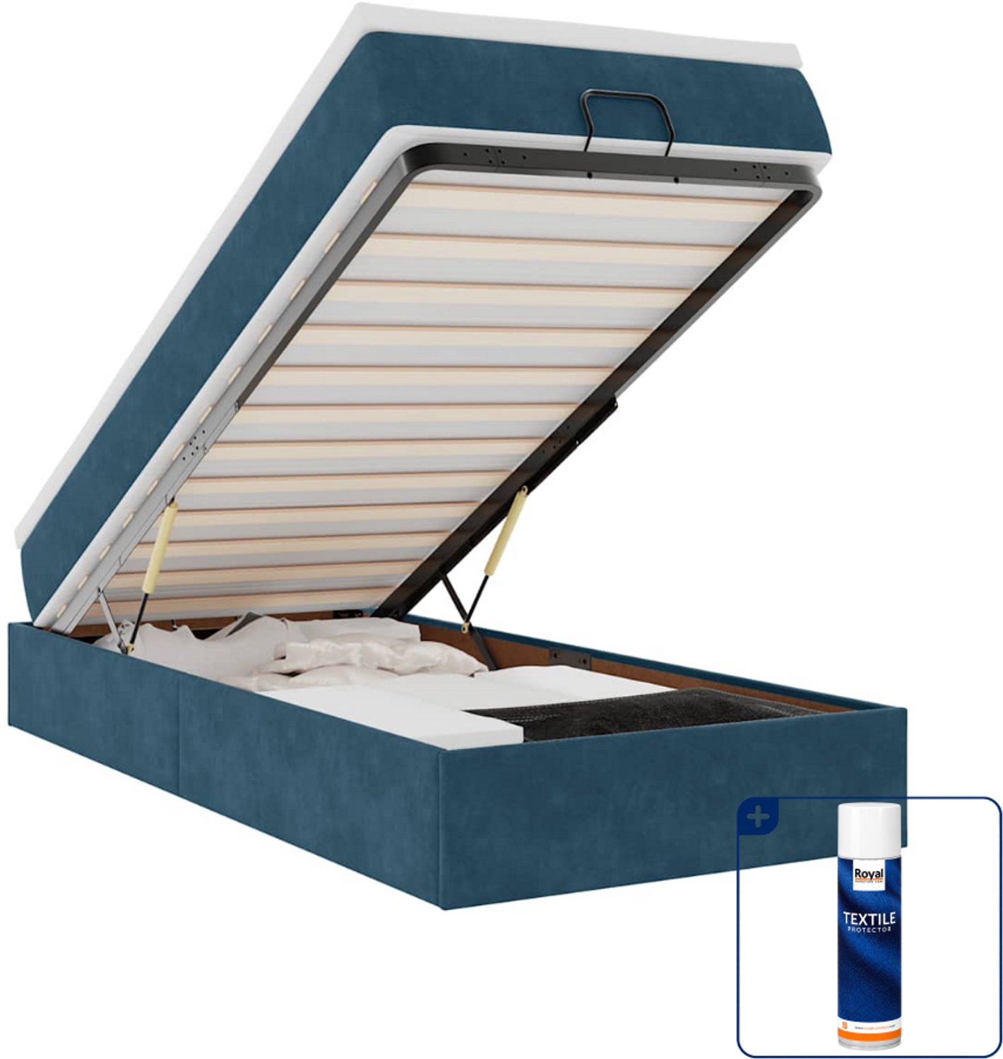 vidaXL ottomaans bed - 90 x 190 cm - fluweel - donkerblauw - Inclusief textielbeschermer 500 ml