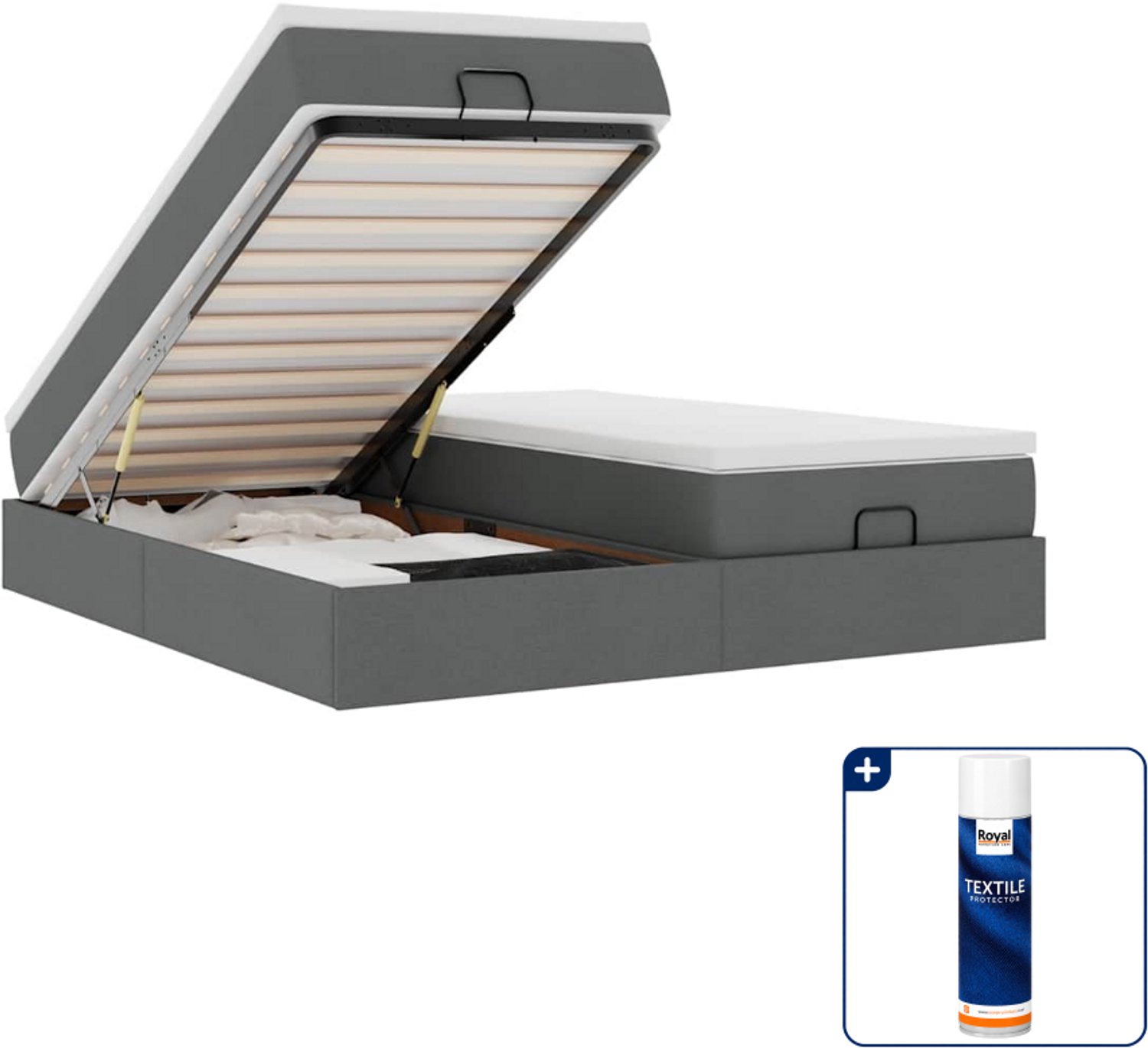 vidaXL Ottoman bed met matrassen - Super kingsize - 200 x 200 cm - donkergrijs - Inclusief textielbeschermer 500 ml Bruin