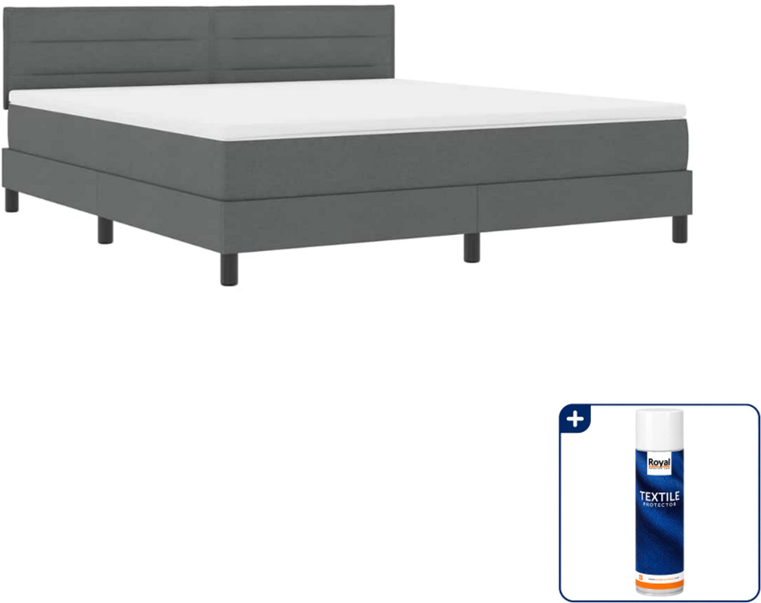 vidaXL Kingsize boxspring bed - 180 x 200 cm - donkergrijs - Inclusief textielbeschermer 500 ml