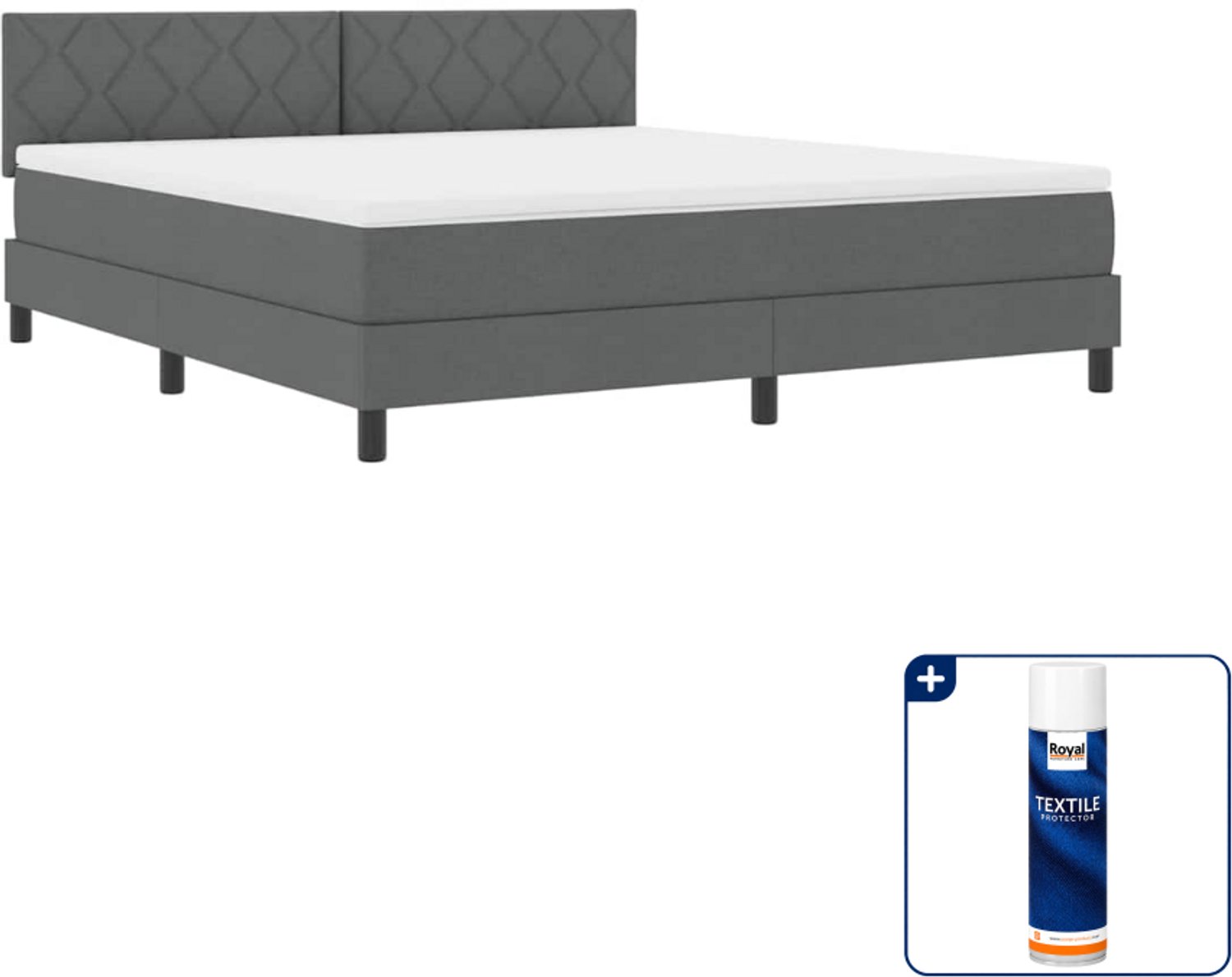 vidaXL Kingsize boxspring bed - 180 x 200 cm - donkergrijs - Inclusief textielbeschermer 500 ml