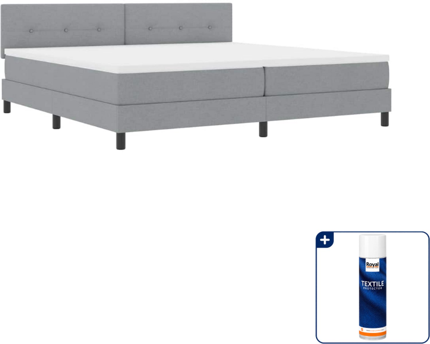 vidaXL Boxspring Super kingsize - 200 x 200 cm - lichtgrijs - Inclusief textielbeschermer 500 ml