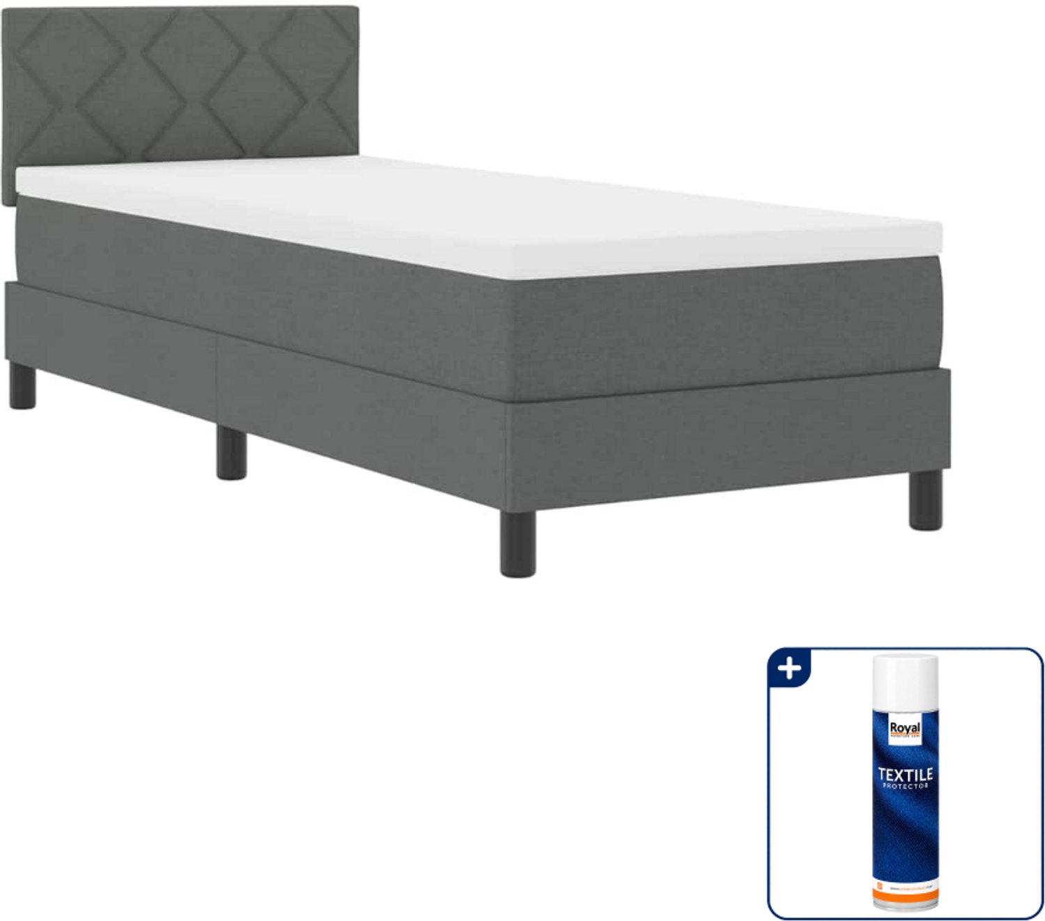 vidaXL Boxspring bed - 80 x 200 cm - stof - donkergrijs - Inclusief textielbeschermer 500 ml