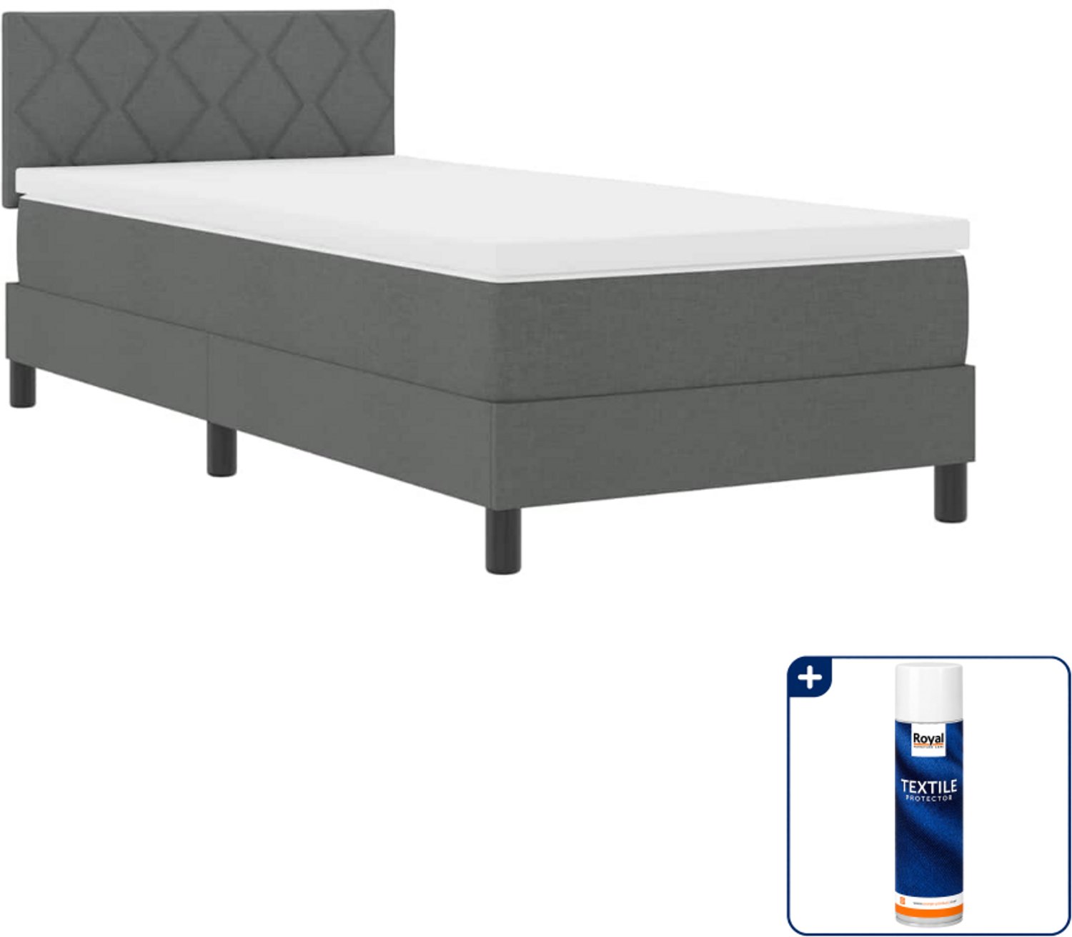 vidaXL boxspring bed - 100 x 200 cm - stof - donkergrijs - Inclusief textielbeschermer 500 ml