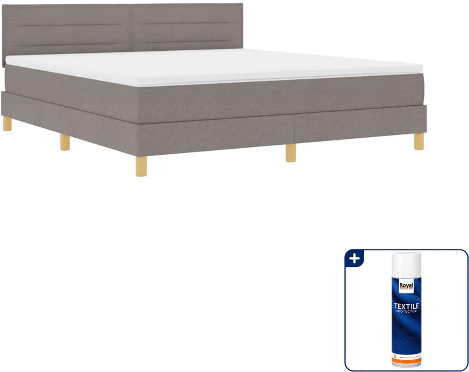 vidaXL LED boxspring Kingsize - 180 x 200 cm - taupe - Inclusief textielbeschermer 500 ml