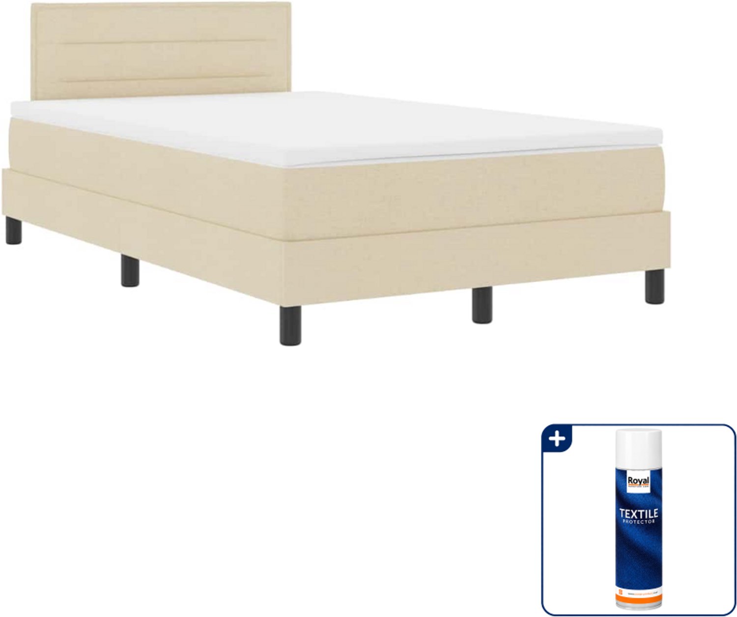 vidaXL boxspring - 120 x 200 cm - stof - crème - Inclusief textielbeschermer 500 ml