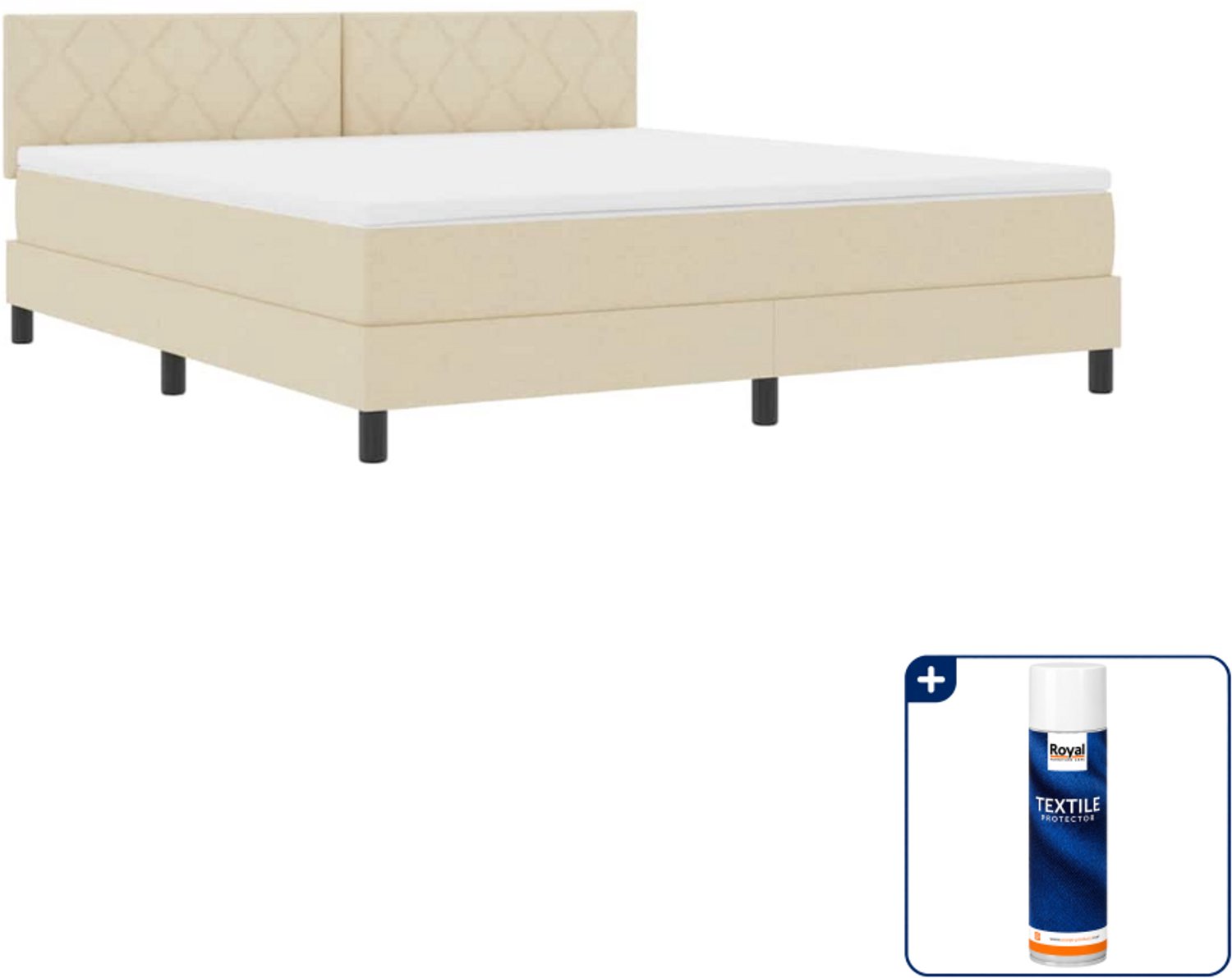 vidaXL Kingsize boxspring - 180 x 200 cm - crème - Inclusief textielbeschermer 500 ml
