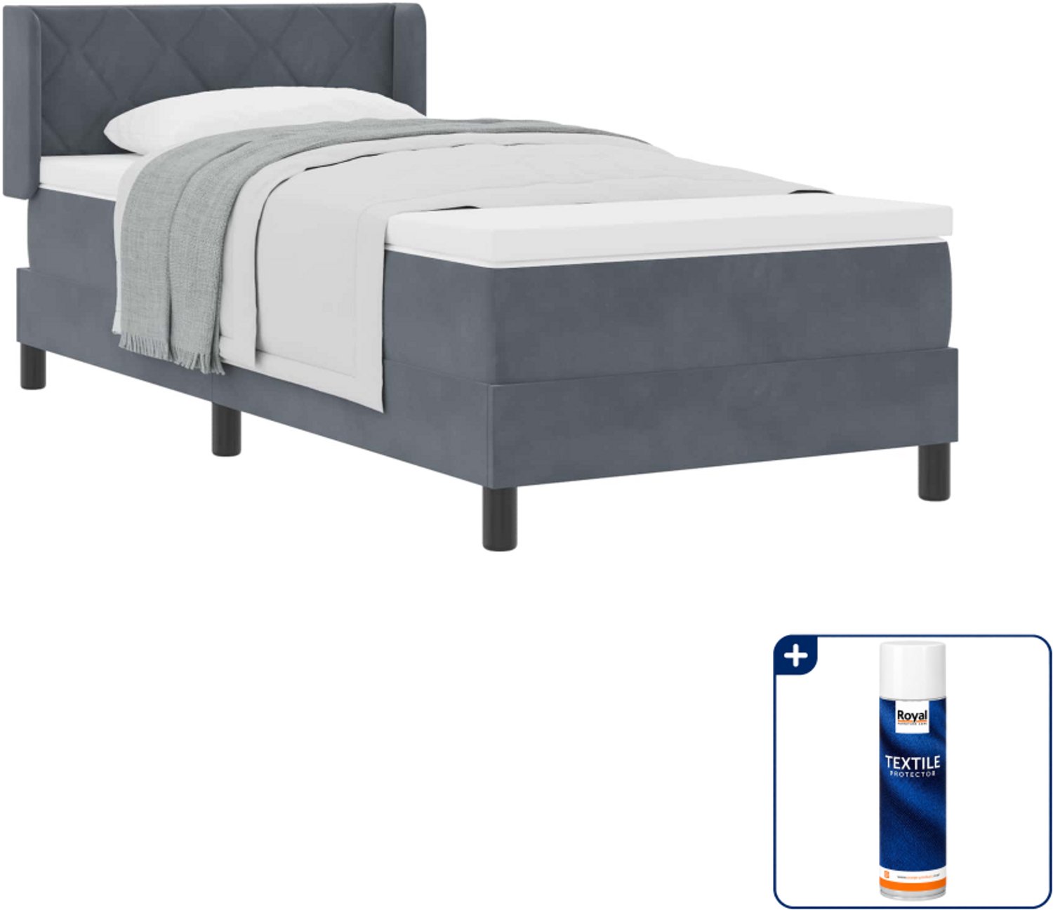 vidaXL boxspringbed - 90 x 190 cm - donkergrijs - Inclusief textielbeschermer 500 ml
