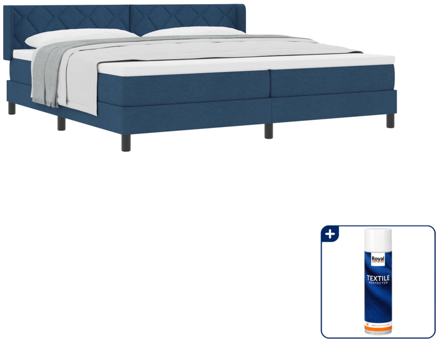 vidaXL Boxspringbed - 200 x 200 cm - stof - blauw - Inclusief textielbeschermer 500 ml