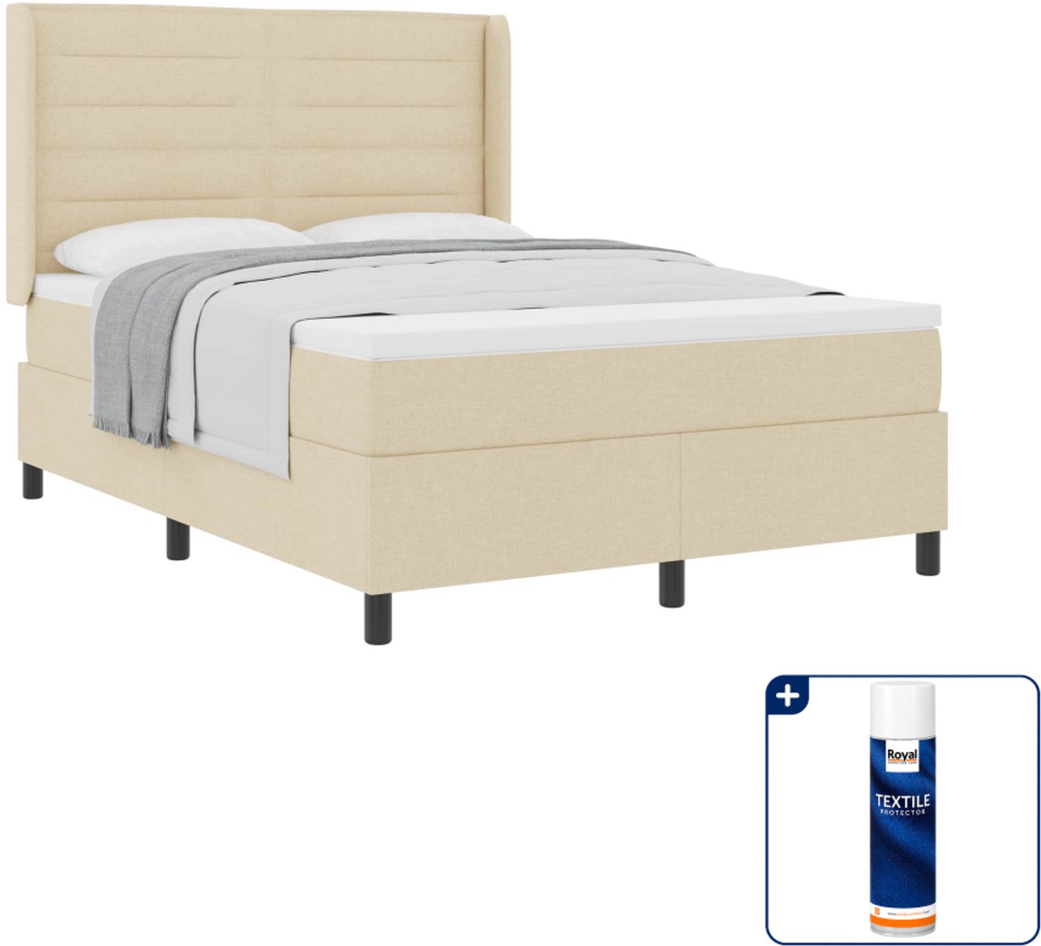 vidaXL boxspringbed - 140 x 190 cm - crème - Inclusief textielbeschermer 500 ml