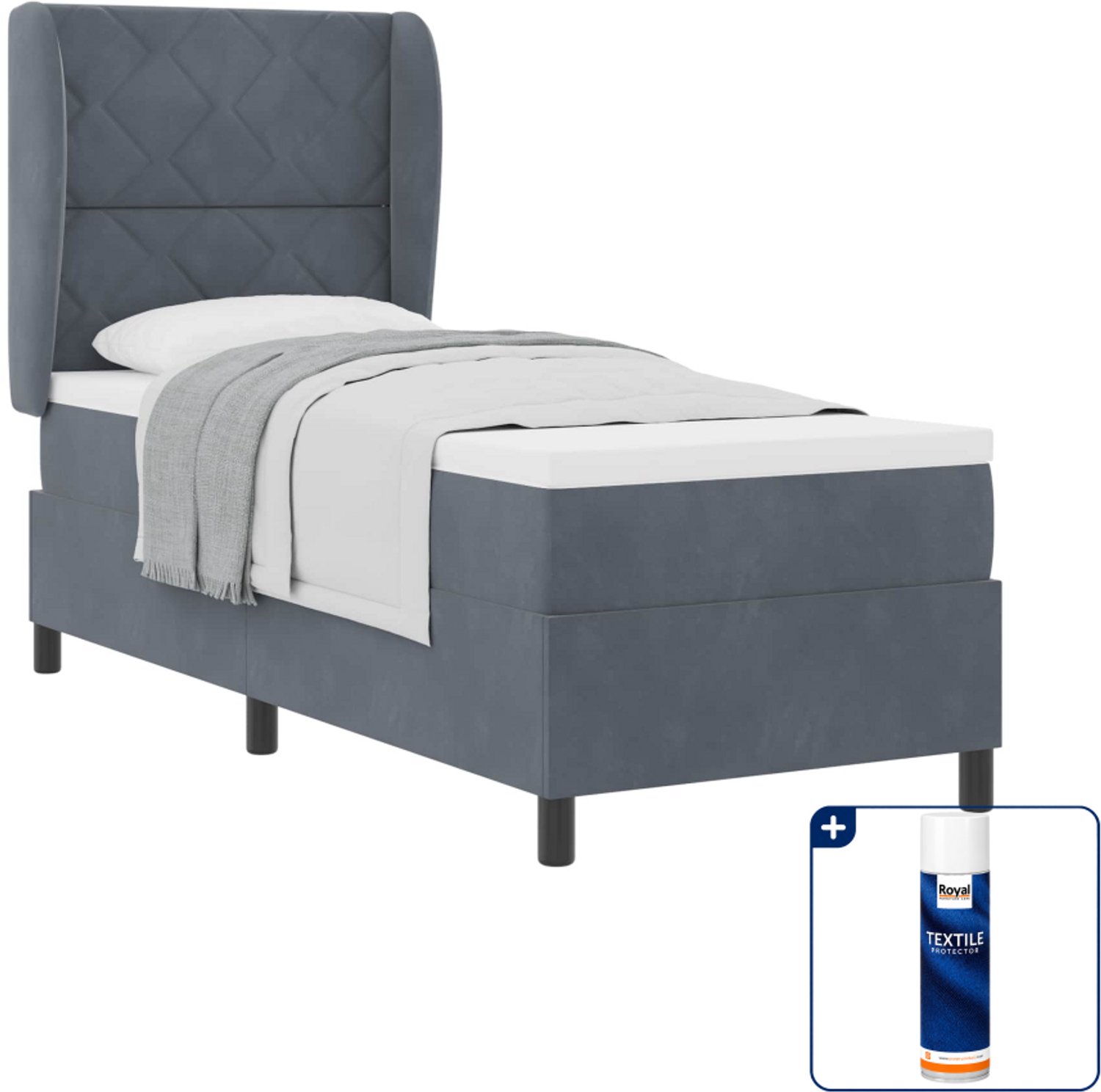 vidaXL boxspringbed - 80 x 200 cm - donkergrijs - Inclusief textielbeschermer 500 ml