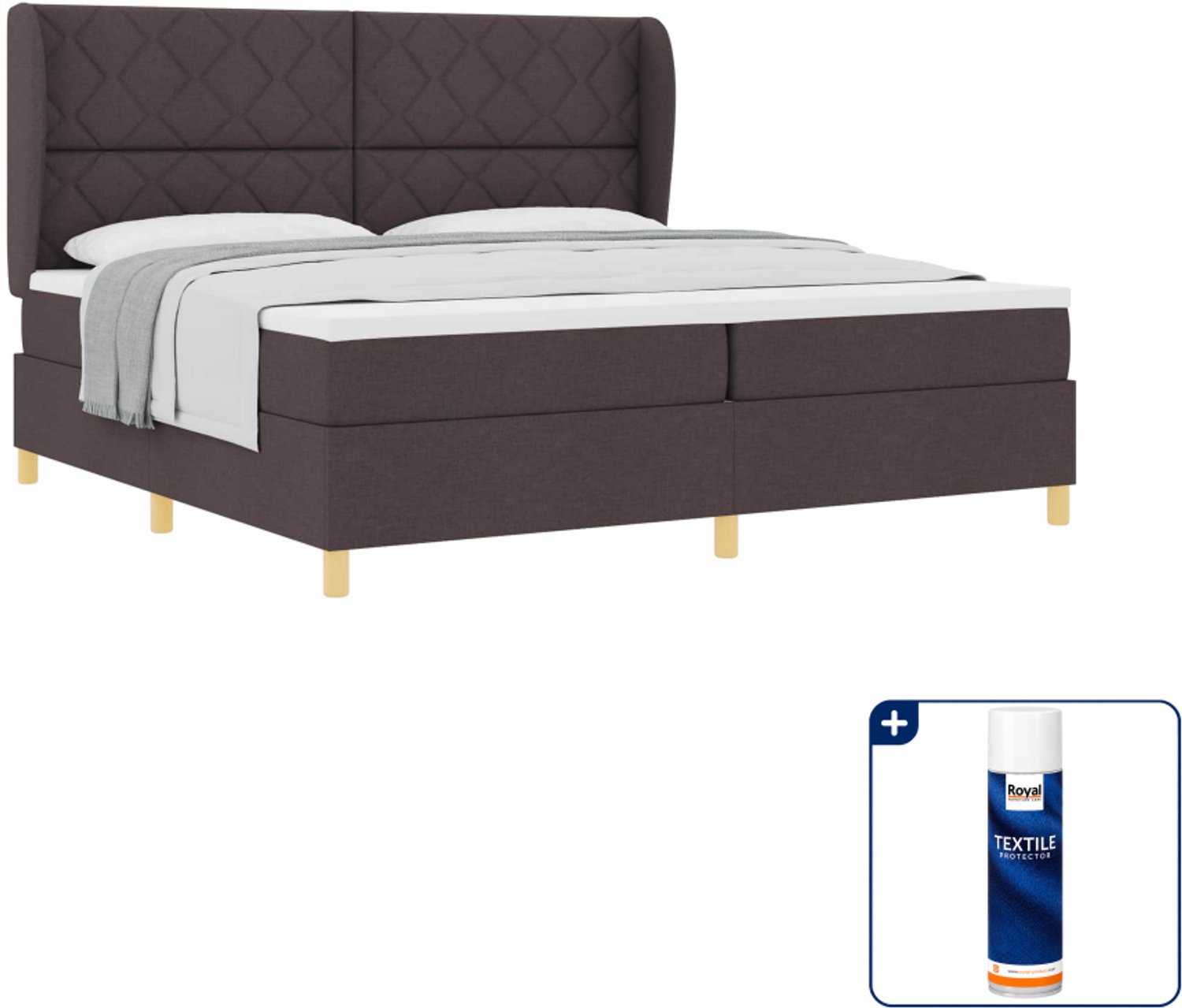 vidaXL boxspringbed - 200 x 200 cm - stof - donkerbruin - Inclusief textielbeschermer 500 ml
