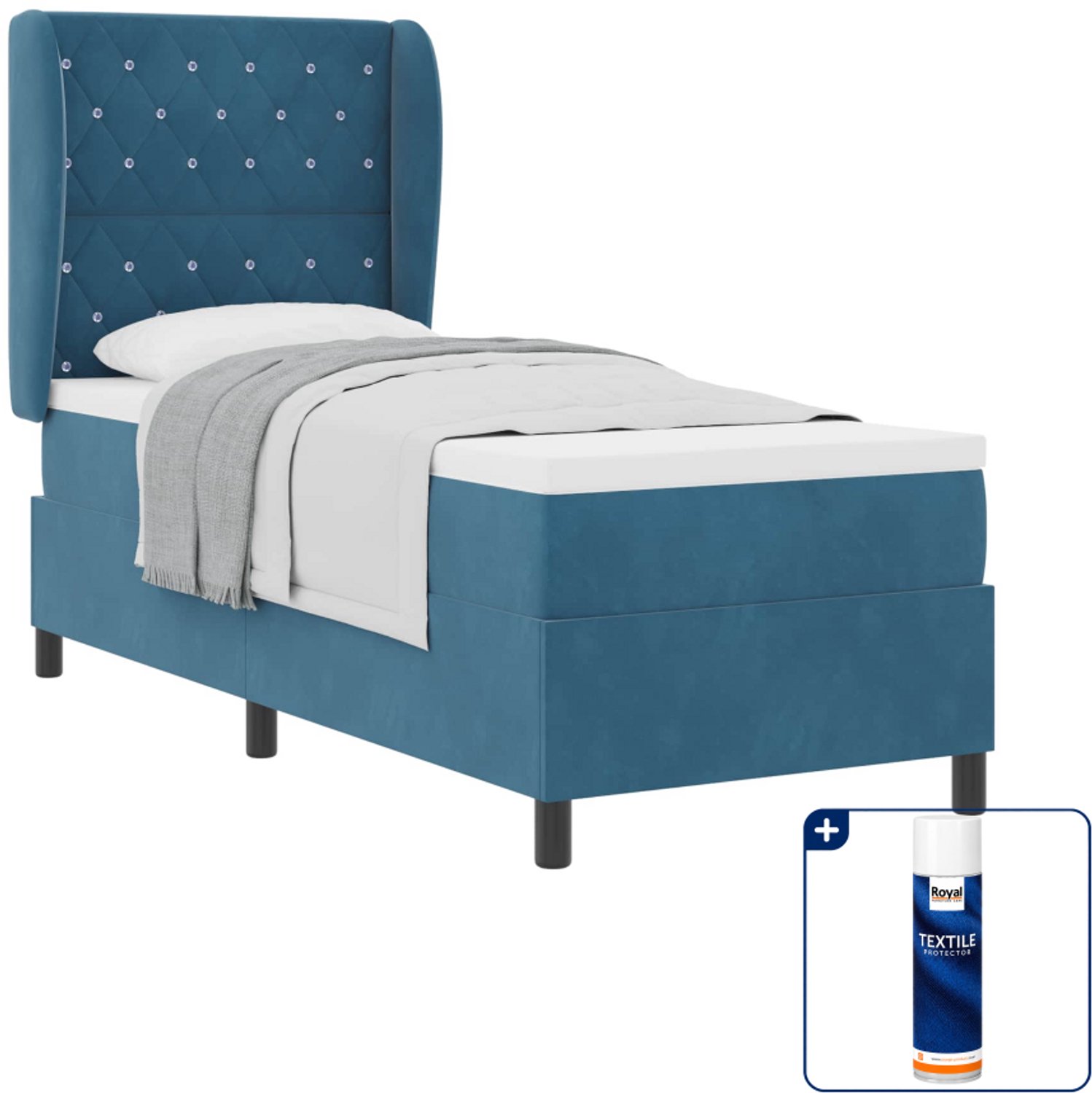 vidaXL Boxspringbed - 80 x 200 cm - donkerblauw - Inclusief textielbeschermer 500 ml