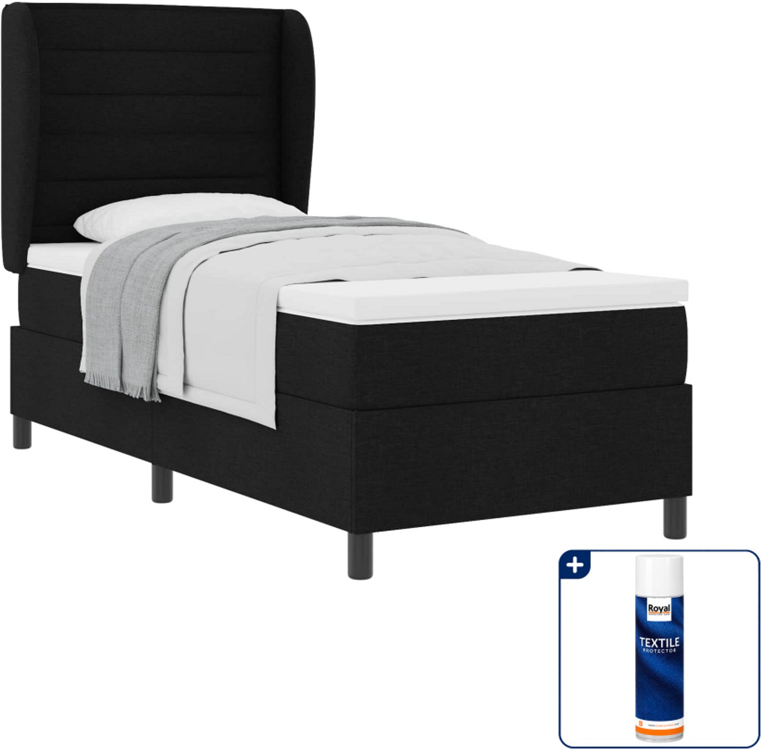 vidaXL boxspring met matras - 100 x 200 cm - stof - zwart - Inclusief textielbeschermer 500 ml
