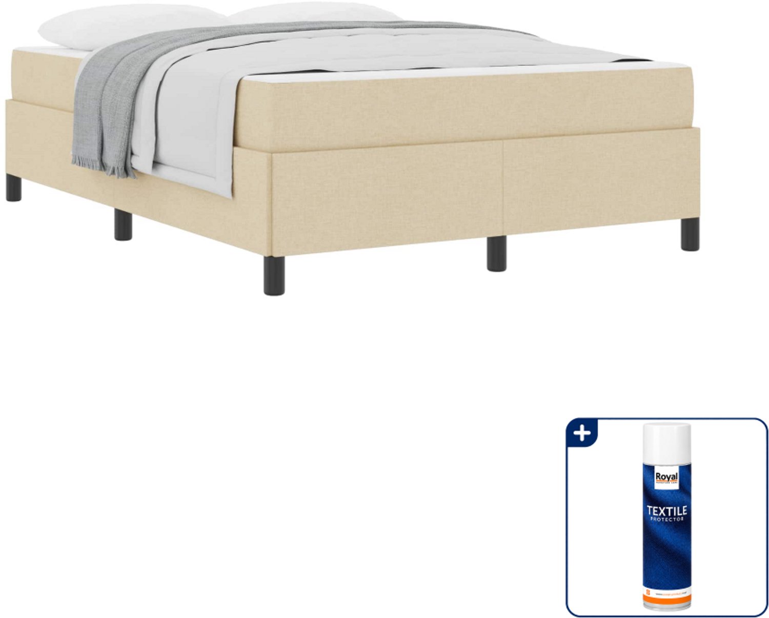 vidaXL boxspringbed - Small double - 140 x 200 cm - crème - Inclusief textielbeschermer 500 ml Bruin