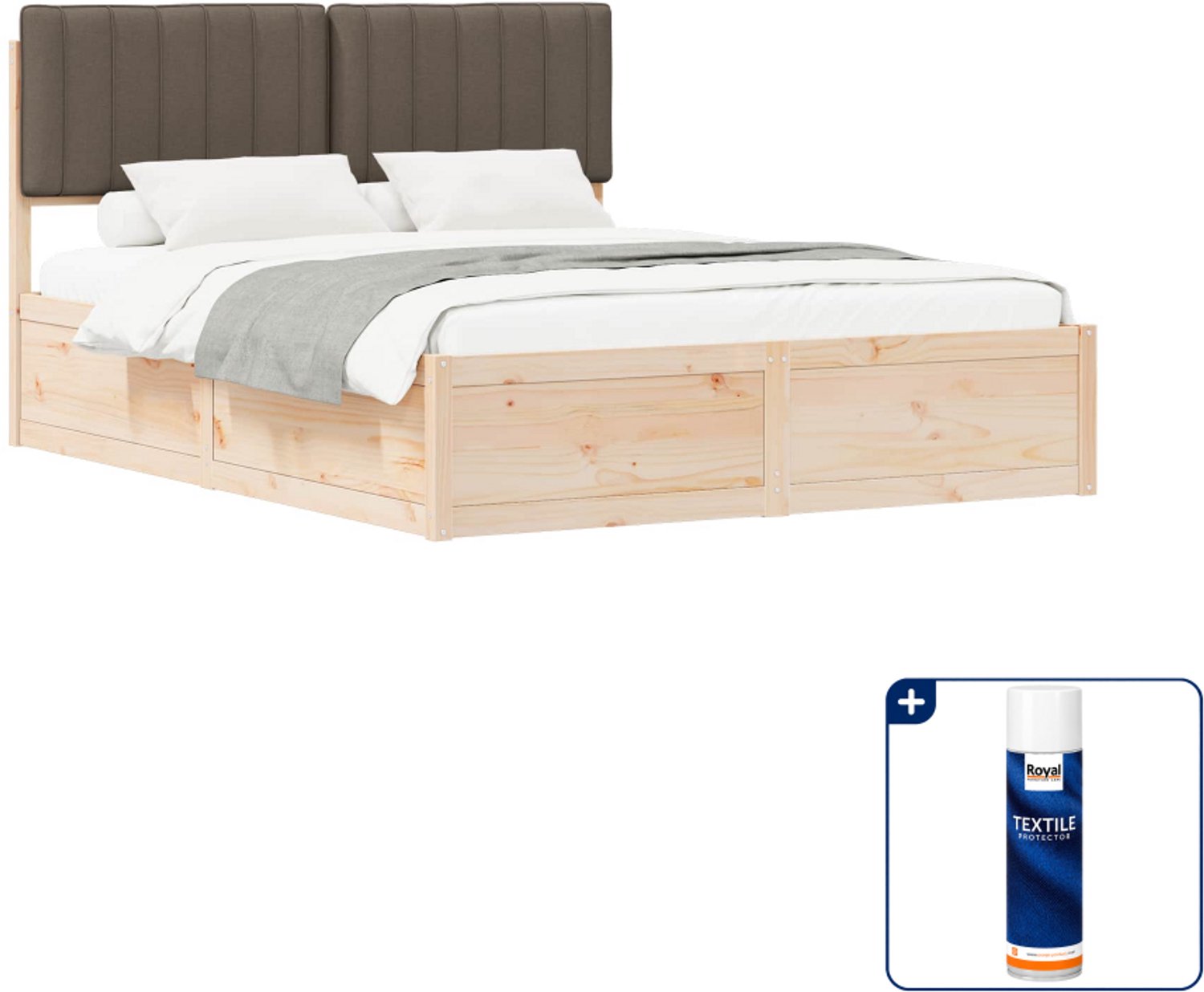 vidaXL bedframe - 150 x 200 cm - massief grenenhout - taupe - Inclusief textielbeschermer 500 ml Roze