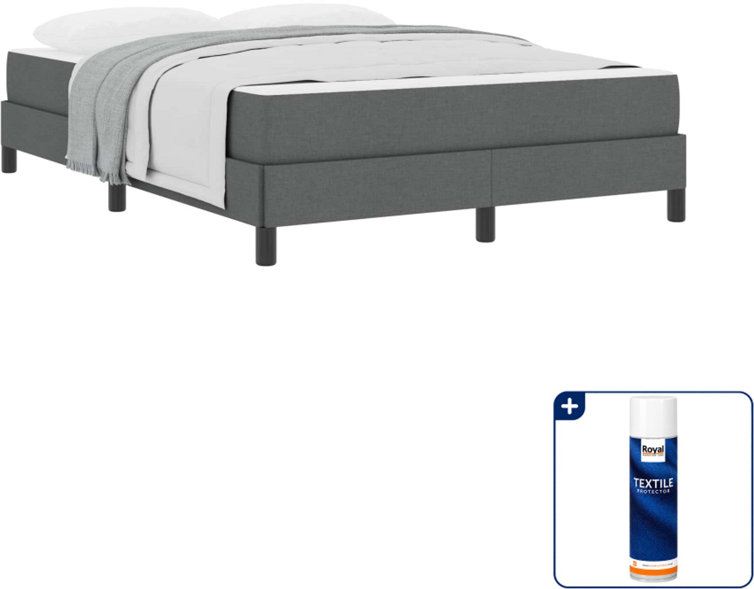 vidaXL Small double boxspringbed - 140 x 200 cm - donkergrijs - Inclusief textielbeschermer 500 ml
