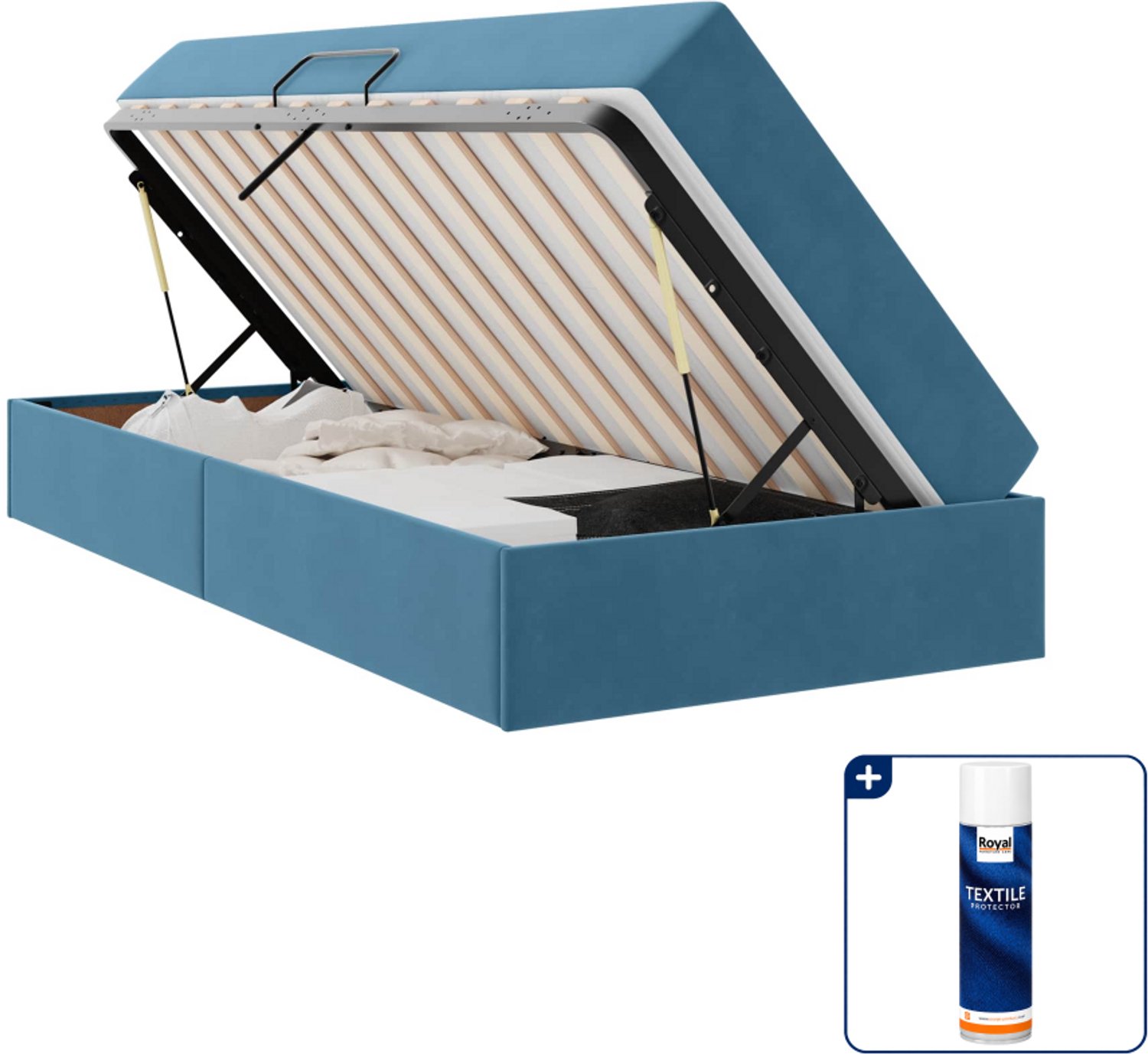 vidaXL opbergbed met matras - 100 x 200 cm - fluweel - donkerblauw - Inclusief textielbeschermer 500 ml Bruin