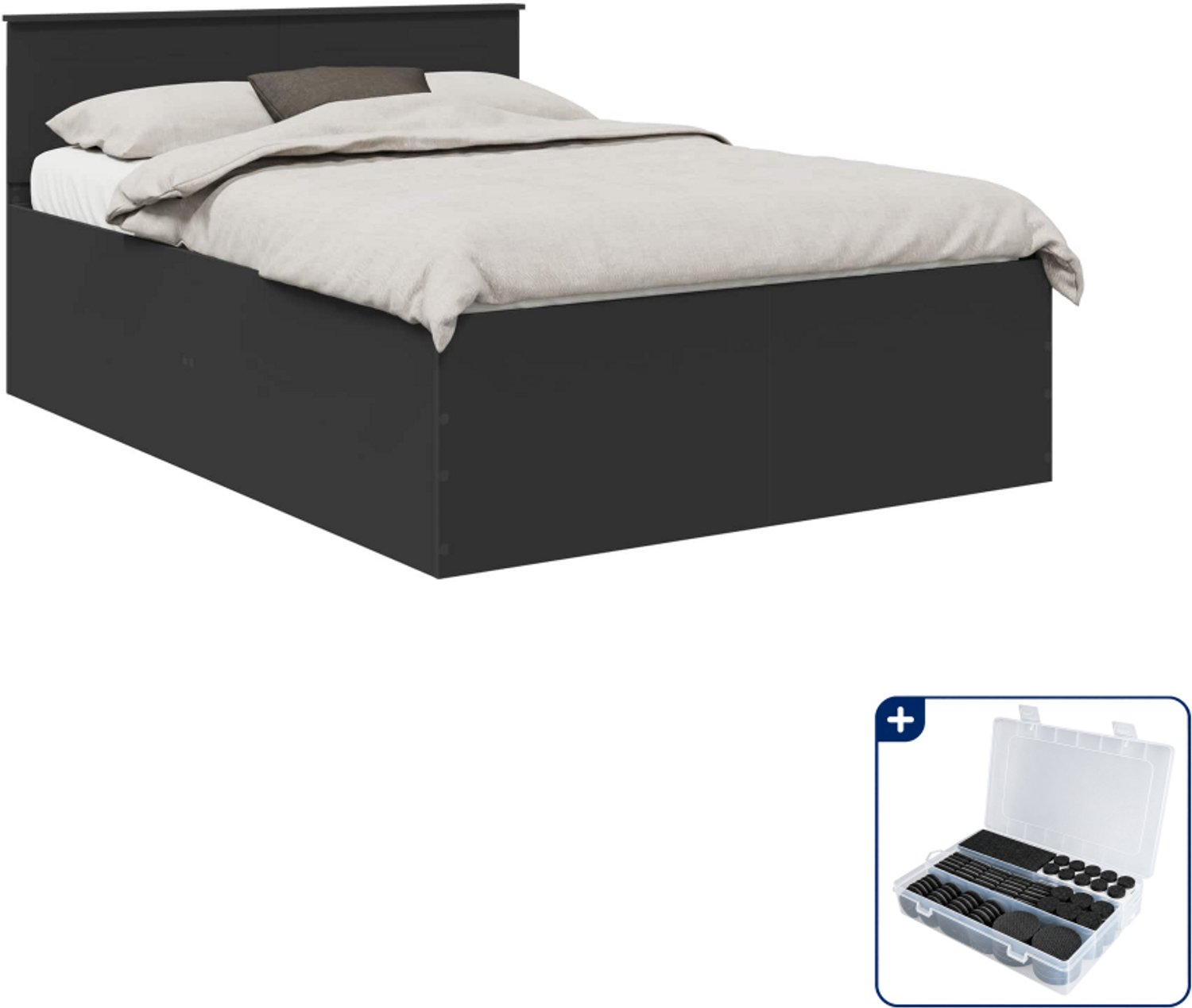 vidaXL bedframe - 140 x 190 cm - bewerkt hout - zwart - Inclusief antikrasvilt 177-delig Bruin