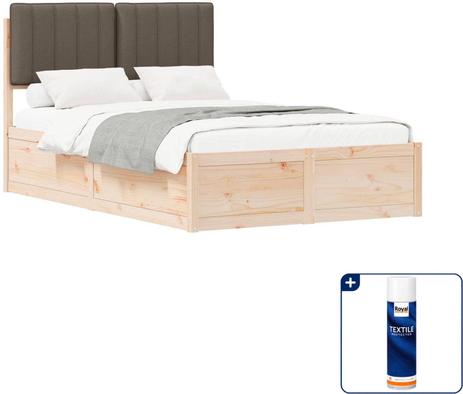 vidaXL bedframe - 120 x 190 cm - massief grenenhout - taupe - Inclusief textielbeschermer 500 ml Bruin