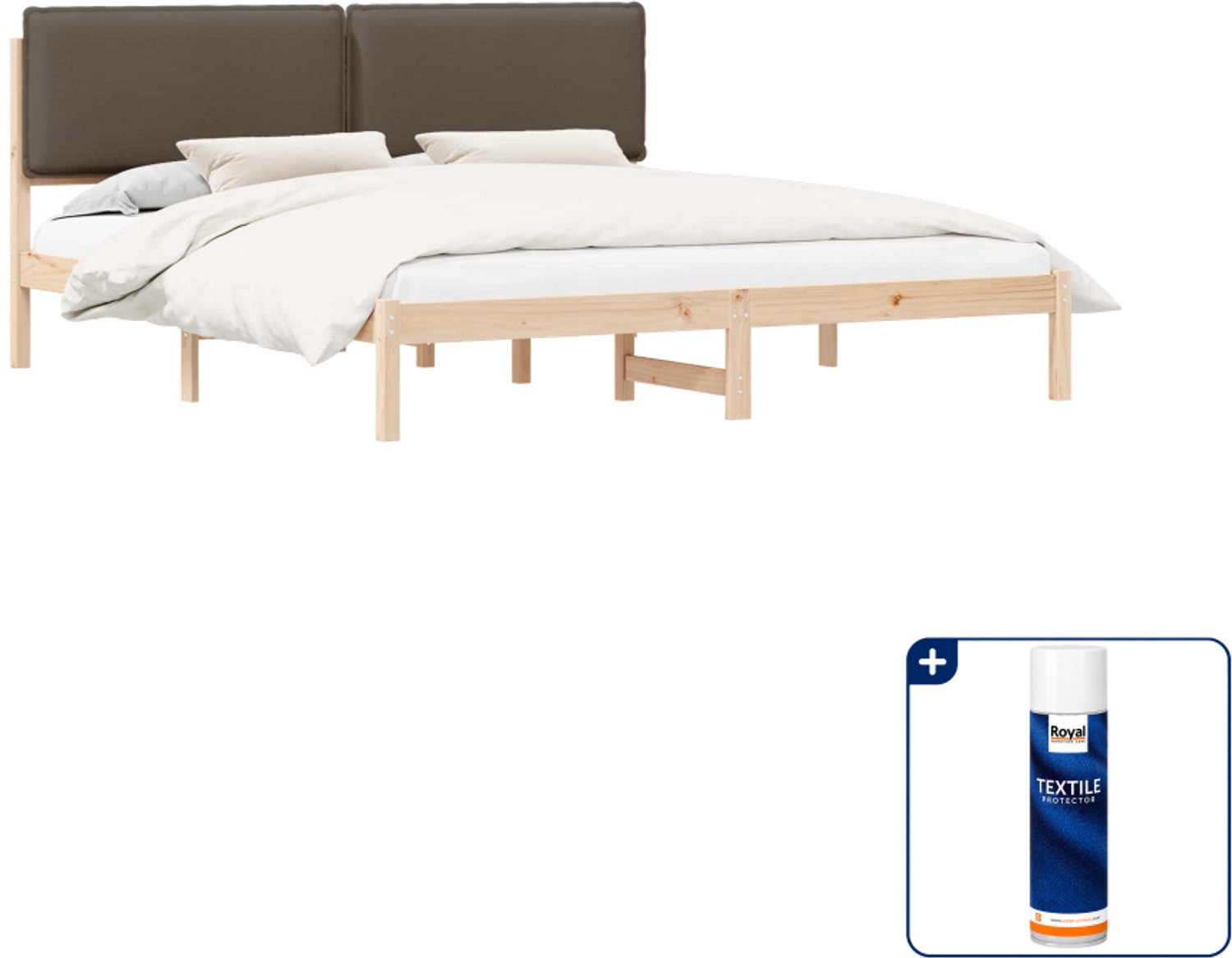 vidaXL bedframe - 200 x 200 cm - massief grenenhout - taupe - Inclusief textielbeschermer 500 ml Bruin