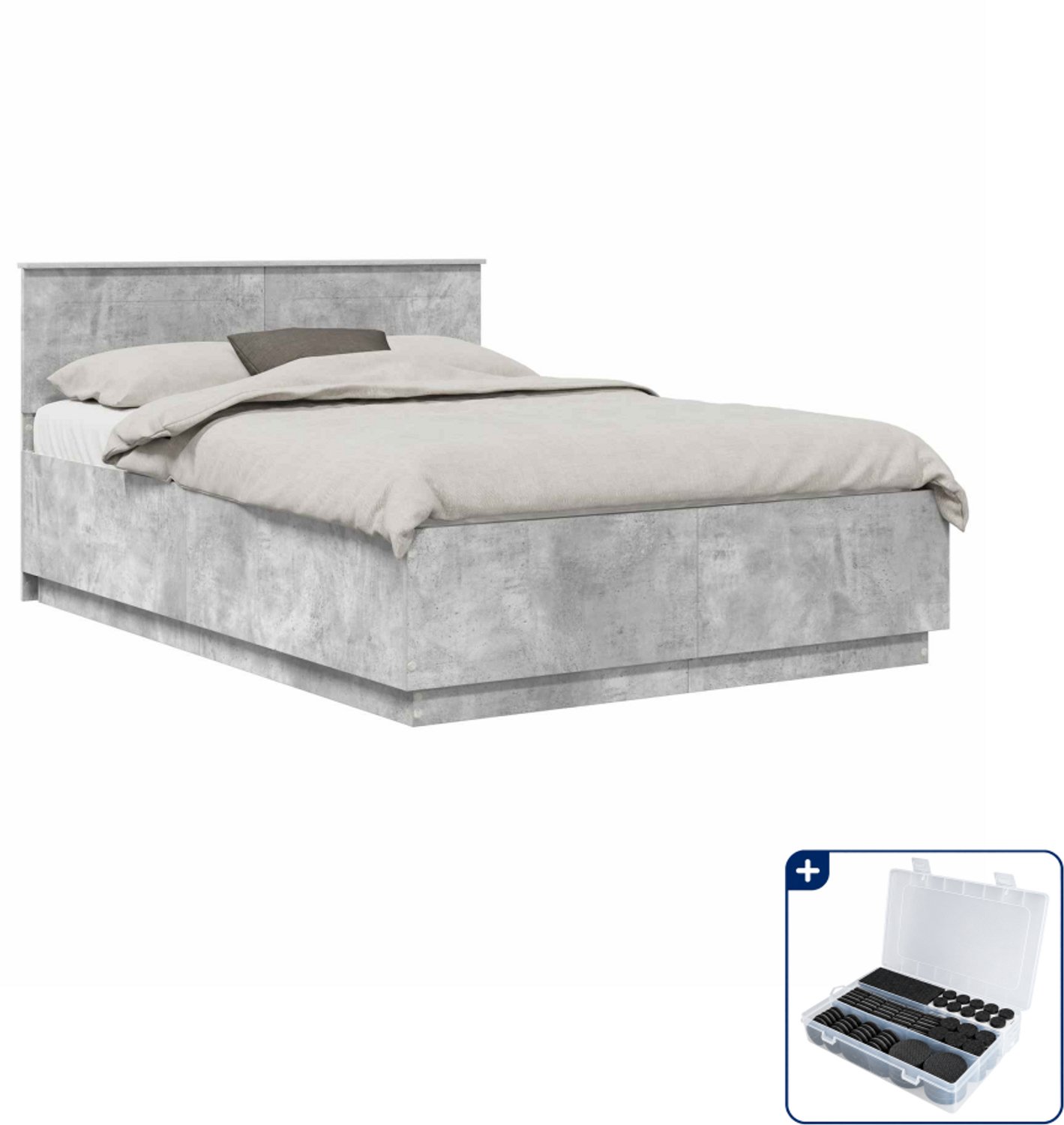 vidaXL Bedframe - Queensize - 160 x 200 cm - bewerkt hout - betongrijs - Inclusief antikrasvilt 177-delig grijs