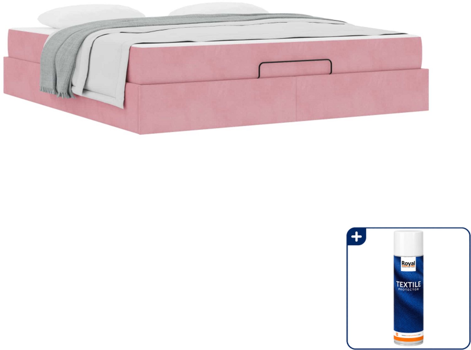 vidaXL Kingsize bedframe met matras - 180 x 200 cm - roze - Inclusief textielbeschermer 500 ml Wit
