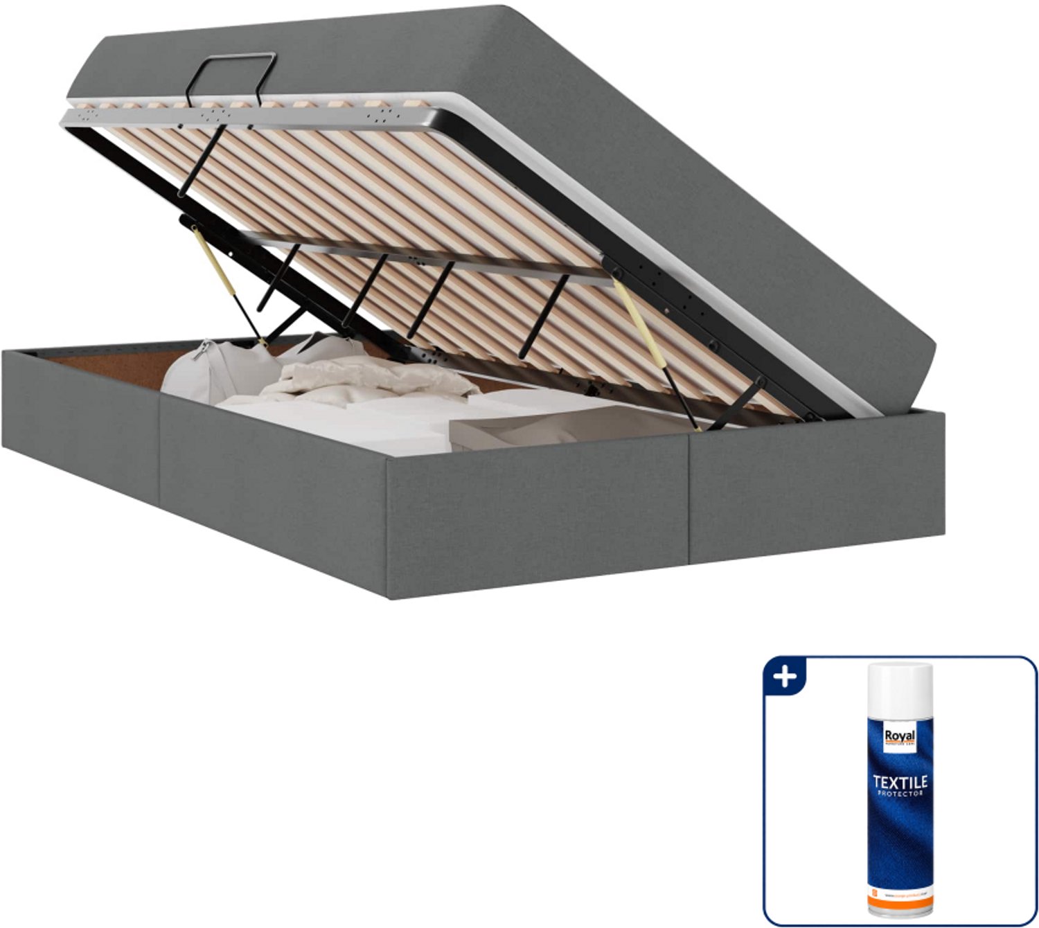 vidaXL opbergbed met matras - 120 x 200 cm - donkergrijs - Inclusief textielbeschermer 500 ml