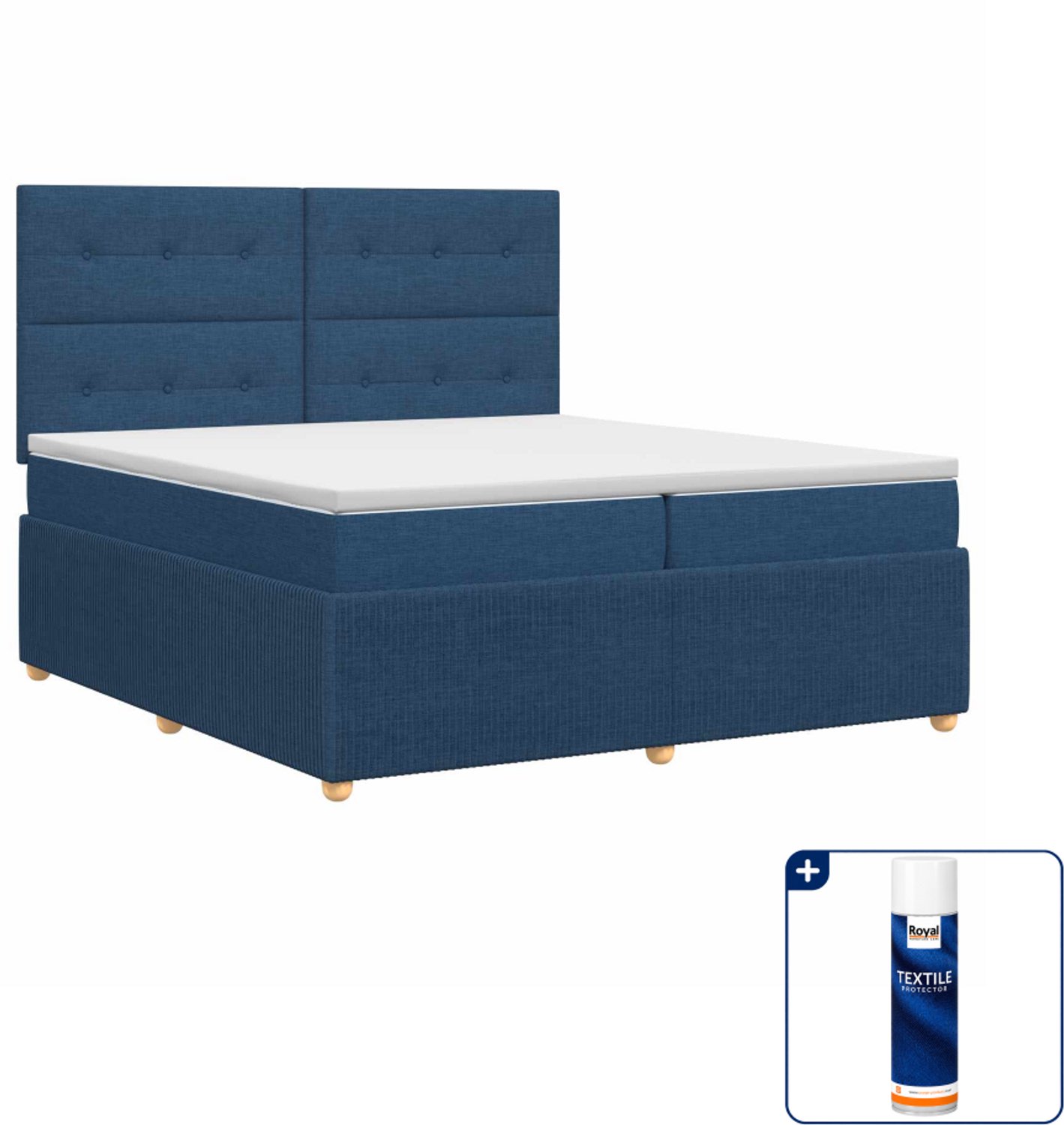 vidaXL boxspringbed Queensize - 160 x 200 cm - blauw - Inclusief textielbeschermer 500 ml