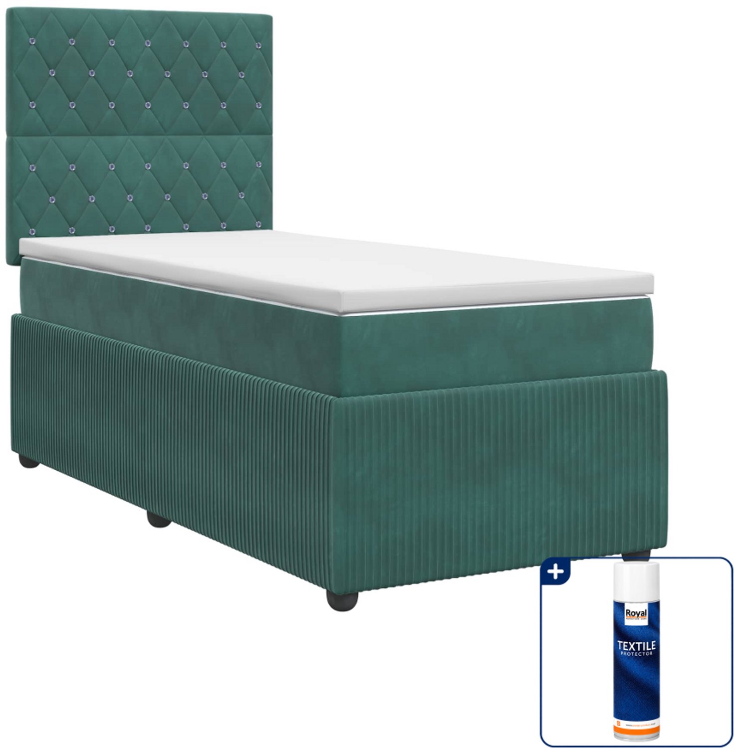 vidaXL boxspringbed met matras - 90 x 190 cm - fluweel - donkergroen - Inclusief textielbeschermer 500 ml