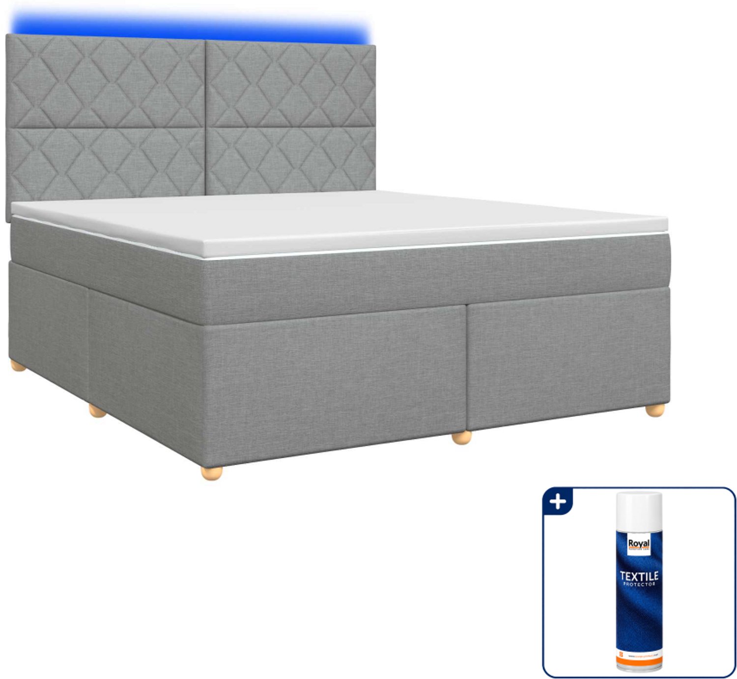 vidaXL boxspringbed met matras - 140 x 190 cm - lichtgrijs - Inclusief textielbeschermer 500 ml