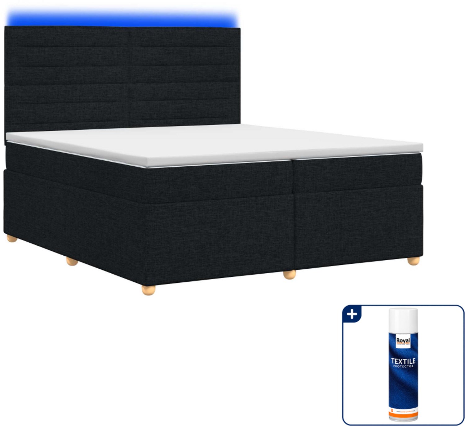 vidaXL Boxspringbed - Super kingsize - 200 x 200 cm - Zwart - Inclusief textielbeschermer 500 ml