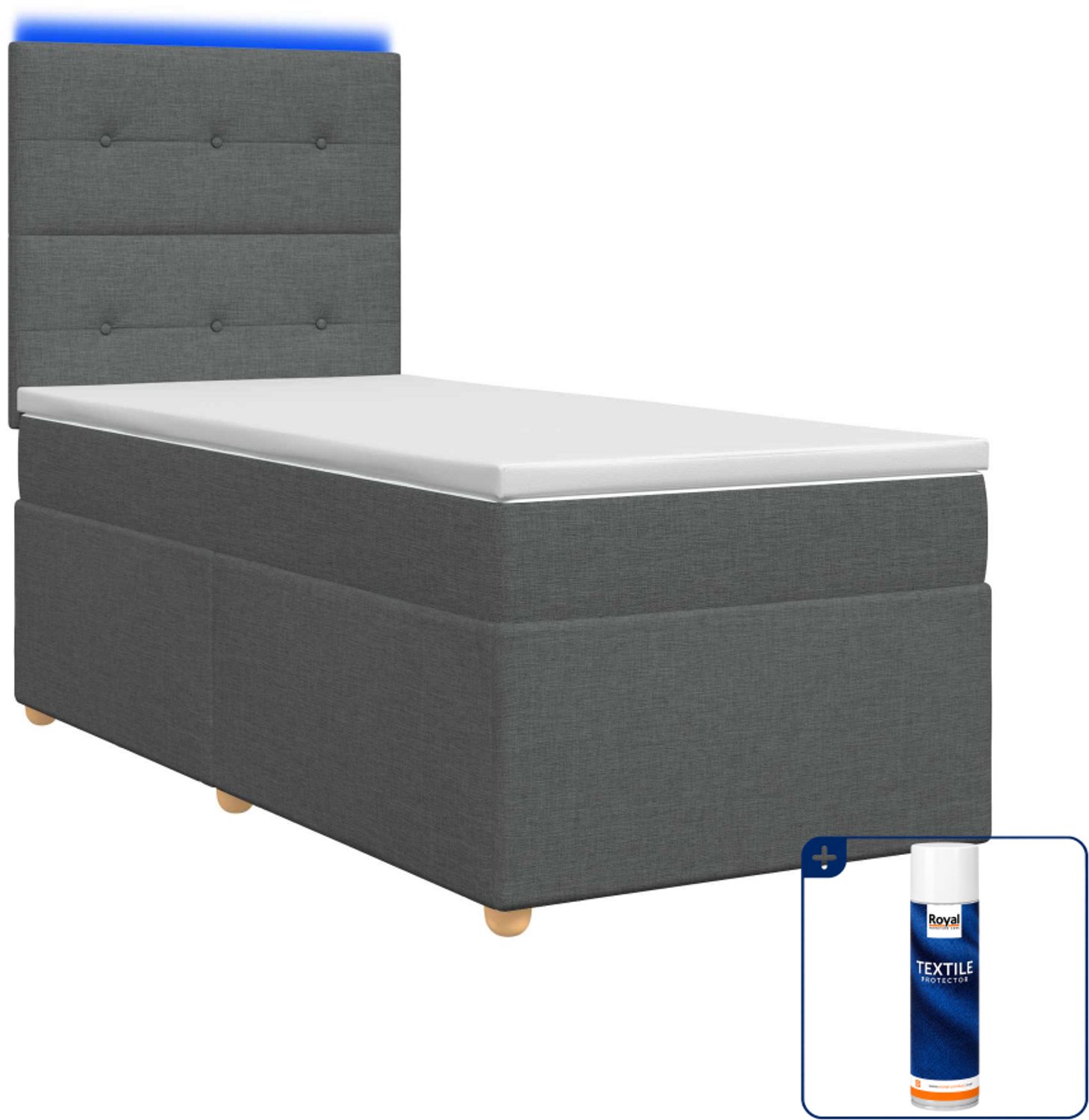 vidaXL Boxspringbed met matras - 100 x 200 cm - donkergrijs - Inclusief textielbeschermer 500 ml Donker Grijn