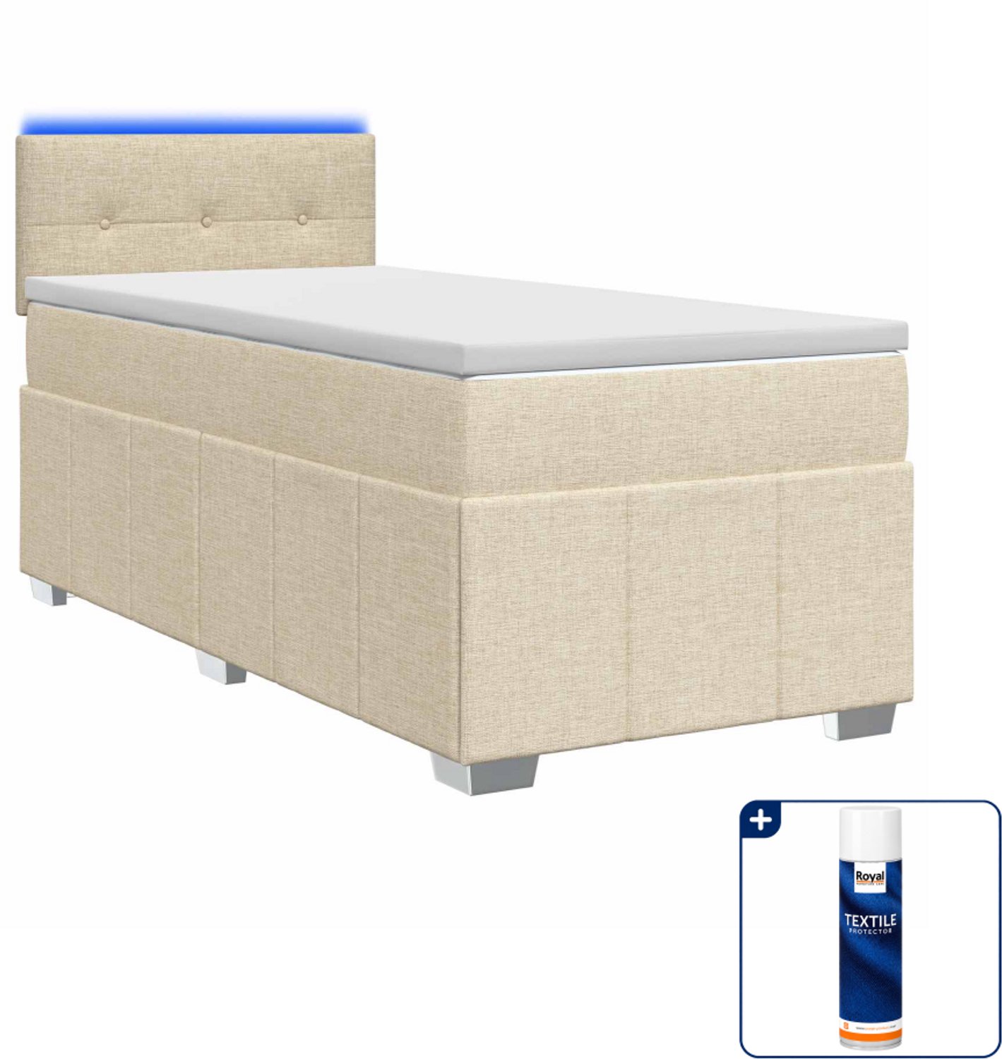 vidaXL boxspringbed met matras 90 x 200 cm - stof - crèmekleurig - Inclusief textielbeschermer 500 ml