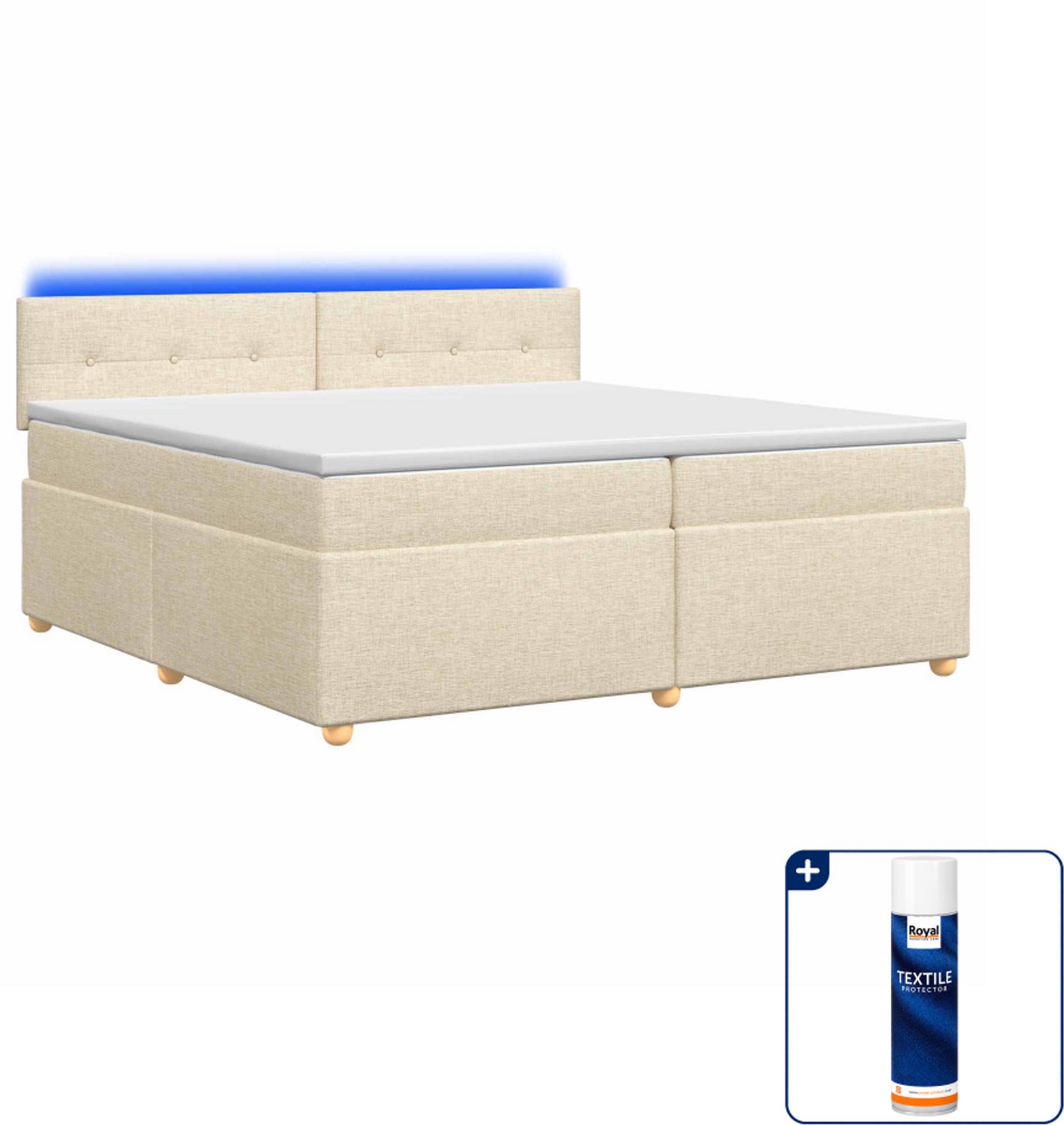 vidaXL Boxspringbed - 200 x 200 cm - crèmekleurig - Inclusief textielbeschermer 500 ml