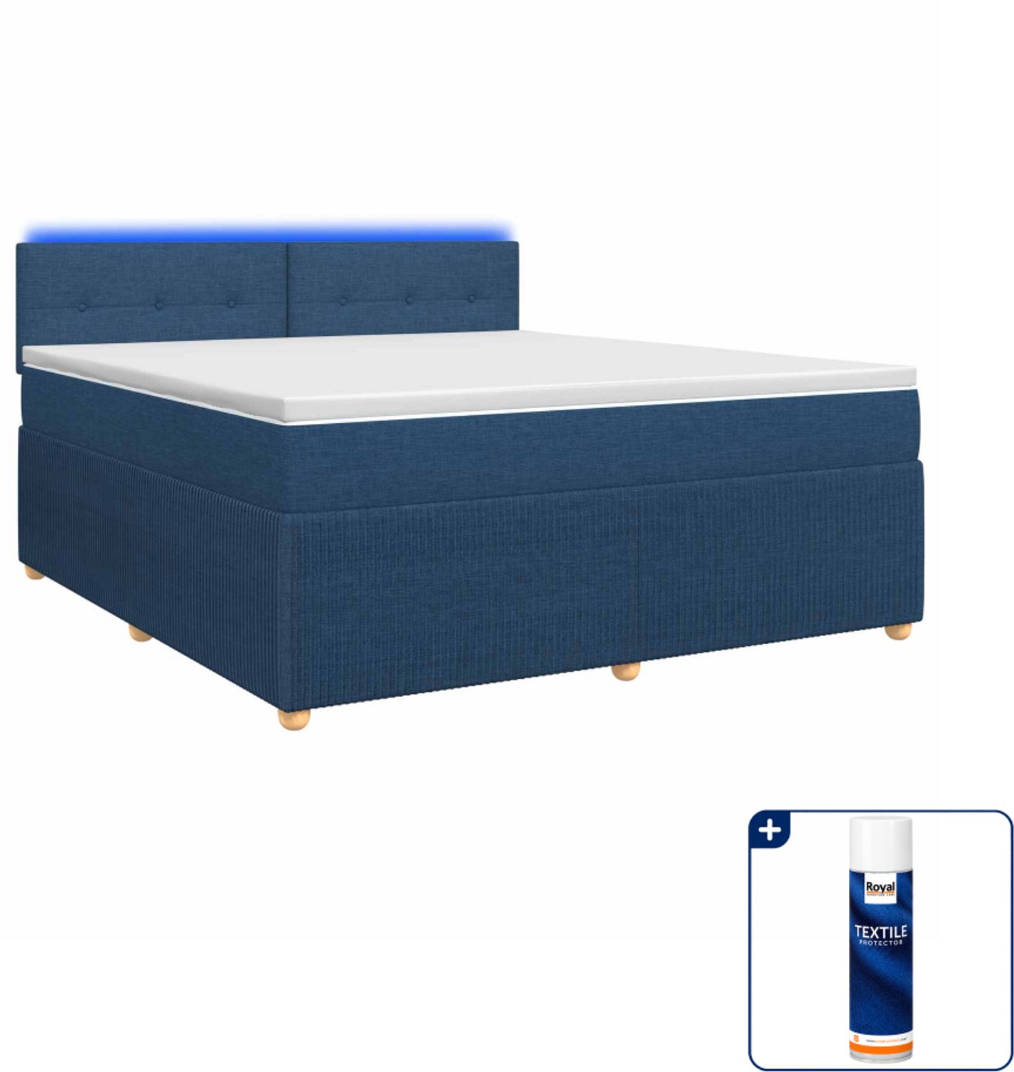 vidaXL Boxspringbed - 140 x 190 cm - stof - blauw - Inclusief textielbeschermer 500 ml