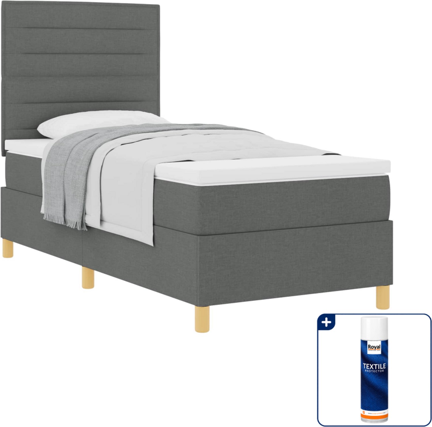 vidaXL boxspringbed met matras - 80 x 200 cm - stof - donkergrijs - Inclusief textielbeschermer 500 ml