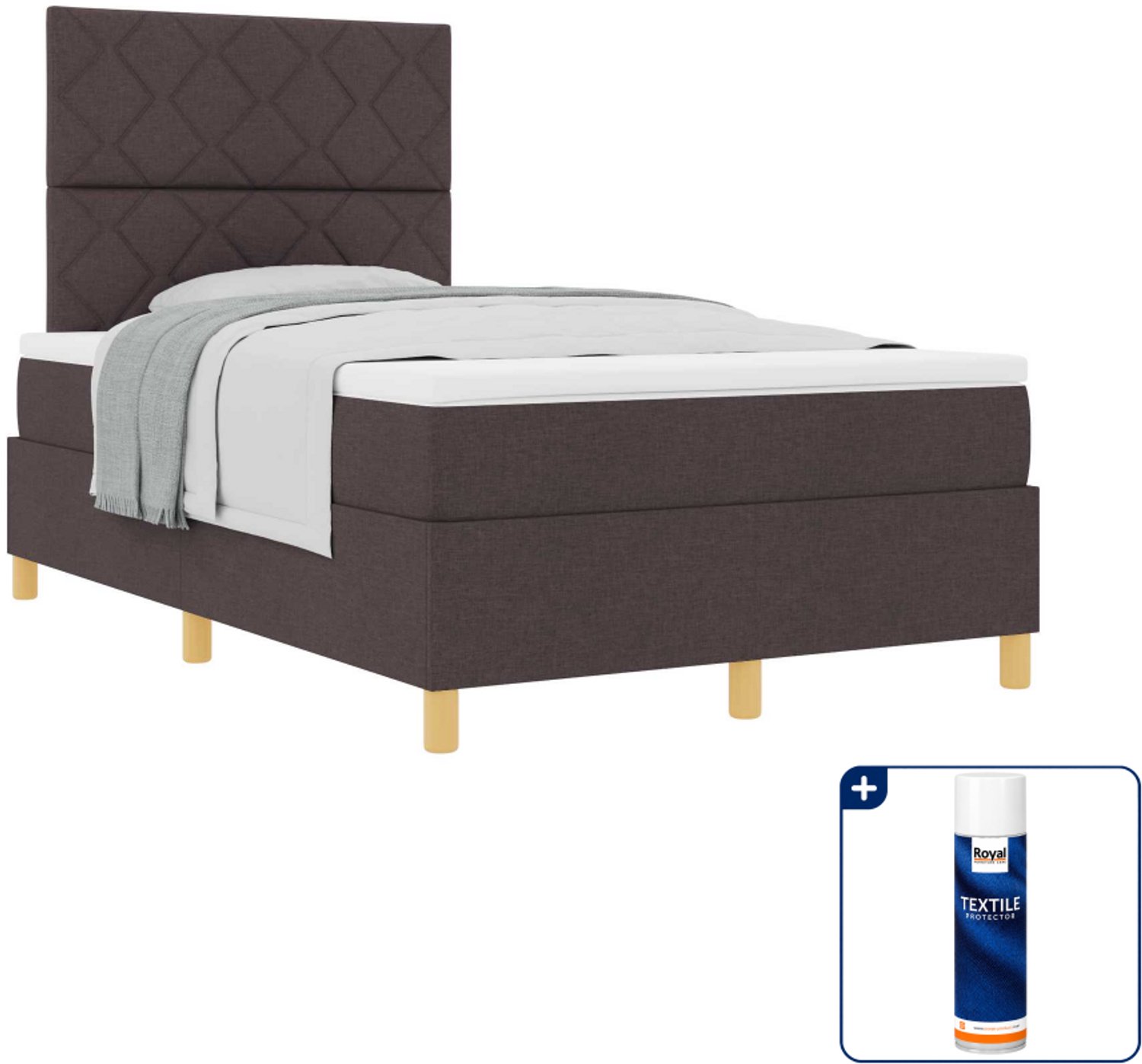 vidaXL boxspringbed - 120 x 190 cm - stof - donkerbruin - Inclusief textielbeschermer 500 ml