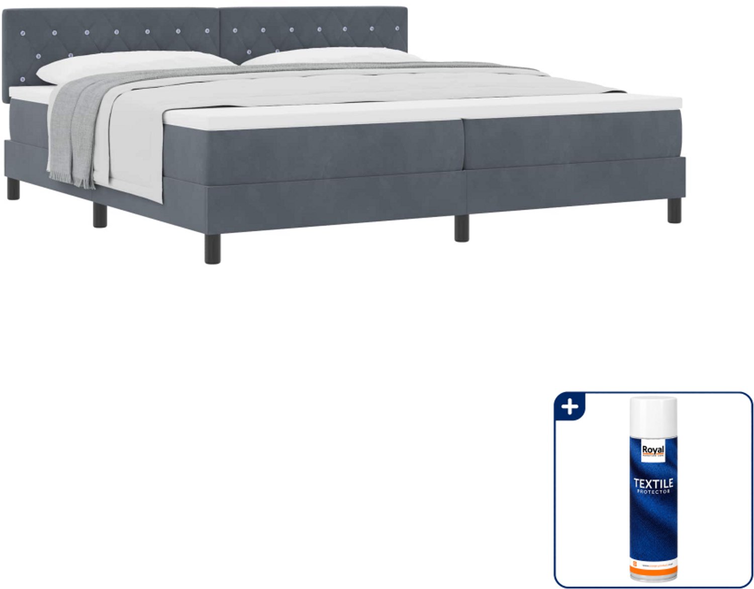 vidaXL Boxspringbed met matras - 200 x 200 cm - fluweel - donkergrijs - Inclusief textielbeschermer 500 ml