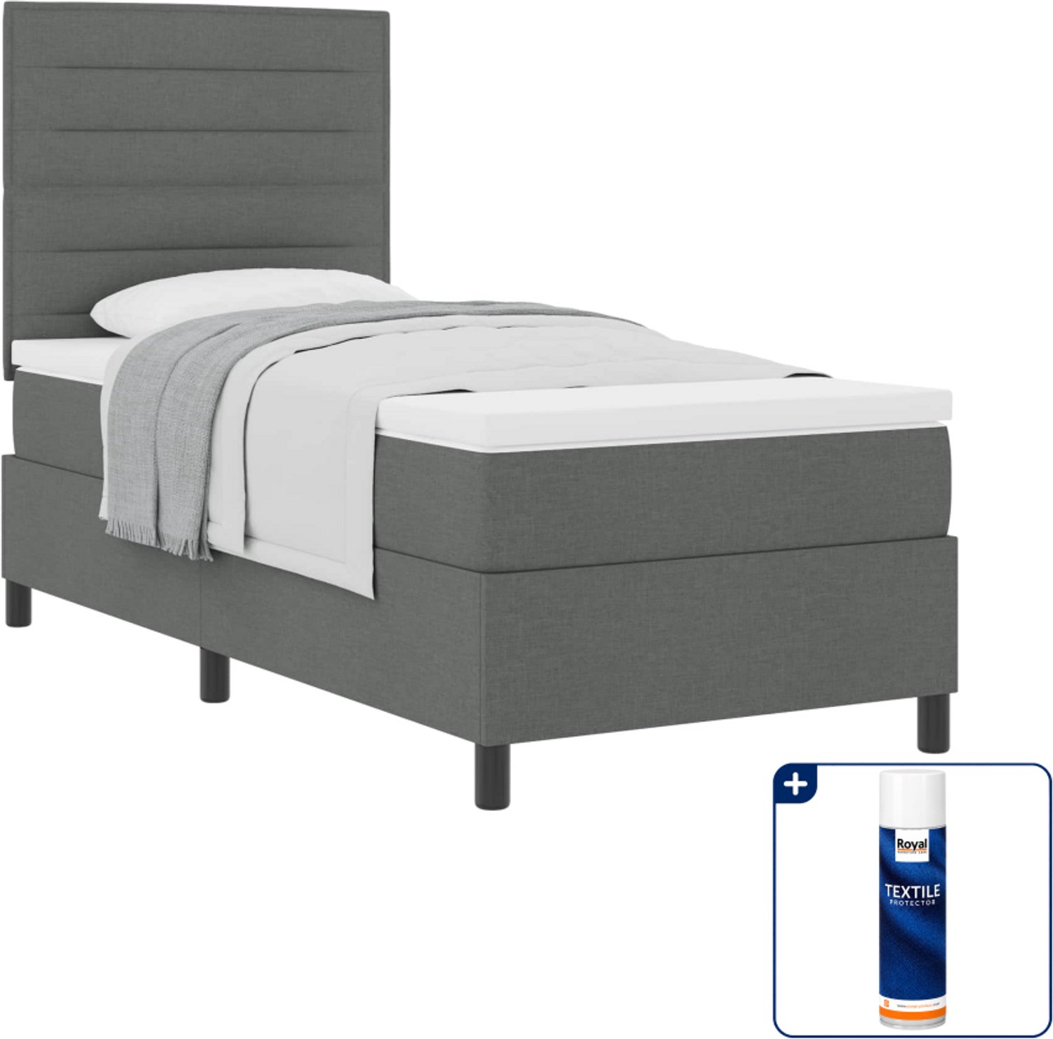 vidaXL boxspringbed - 80 x 200 cm - stof - donkergrijs - Inclusief textielbeschermer 500 ml