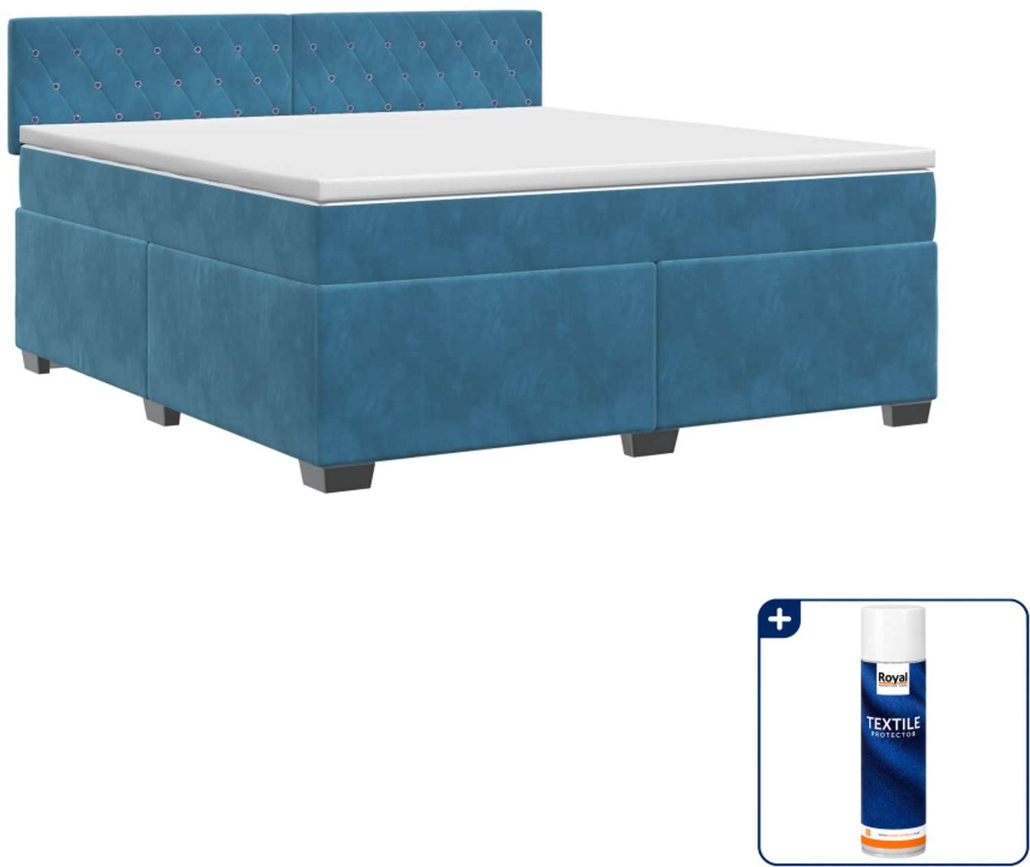vidaXL boxspringbed met matras - 140 x 190 cm - fluweel - donkerblauw - Inclusief textielbeschermer 500 ml