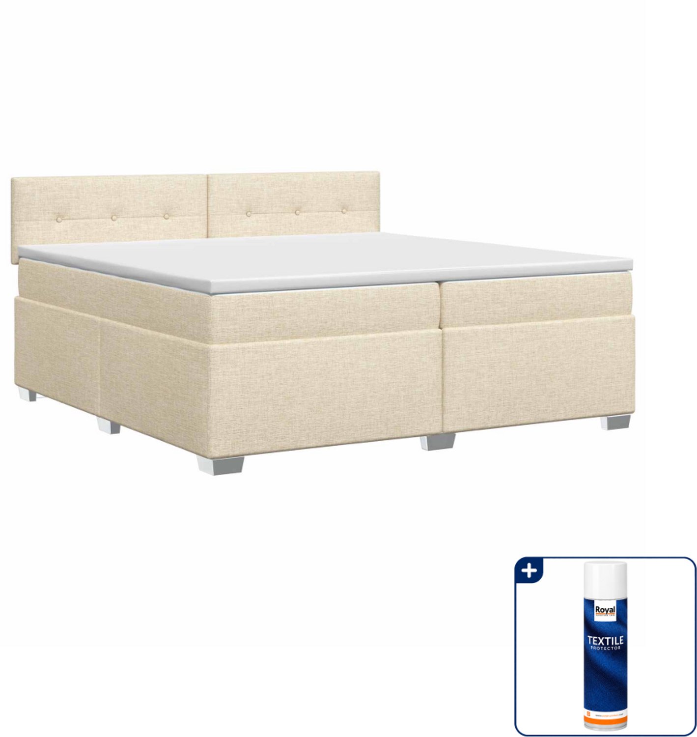 vidaXL boxspringbed met matras - 200 x 200 cm - crèmekleurig - Inclusief textielbeschermer 500 ml