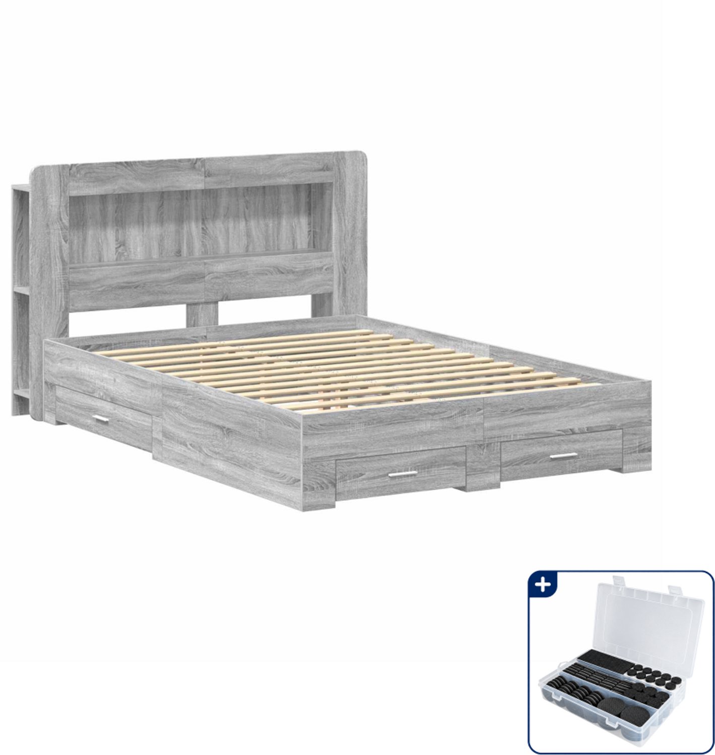 vidaXL bedframe met opbergruimte - Queensize - 160 x 200 cm - grijs sonoma - Inclusief antikrasvilt 177-delig