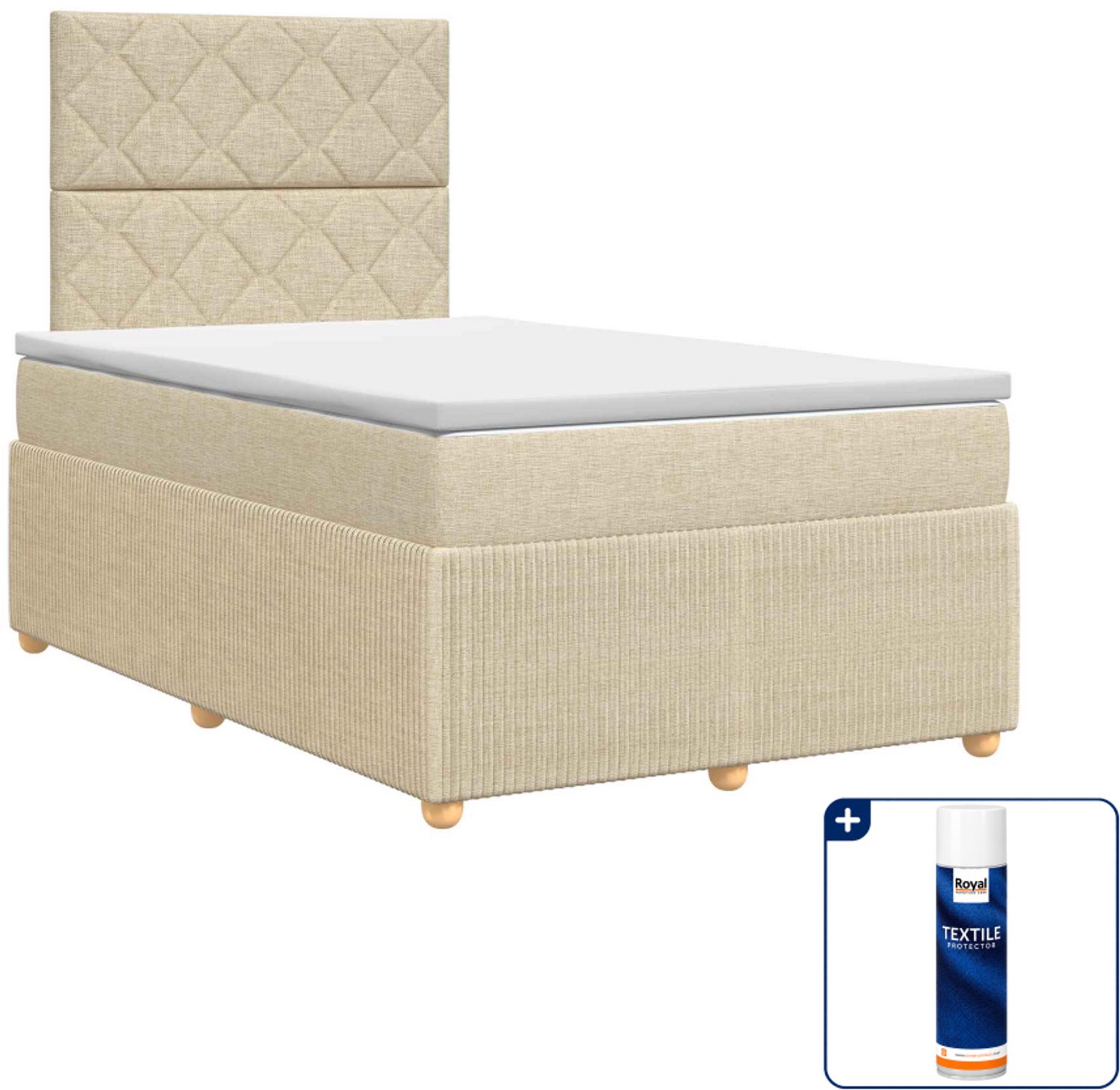 vidaXL boxspringbed met matras - 120 x 190 cm - stof - crèmekleurig - Inclusief textielbeschermer 500 ml